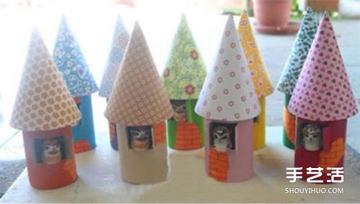 幼儿利用卫生纸卷筒制作尖顶小屋的方法教程_卷纸筒