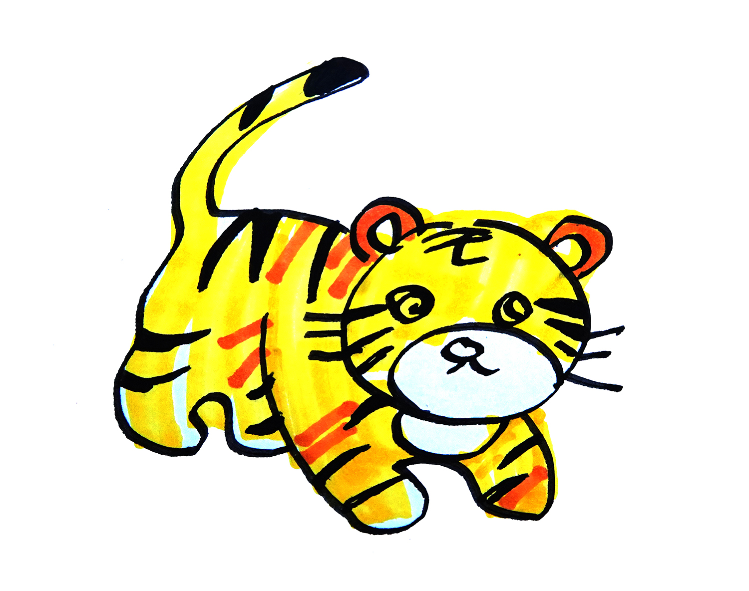 儿童动物简笔画之可爱小老虎的画法图解教程 肉丁儿童网