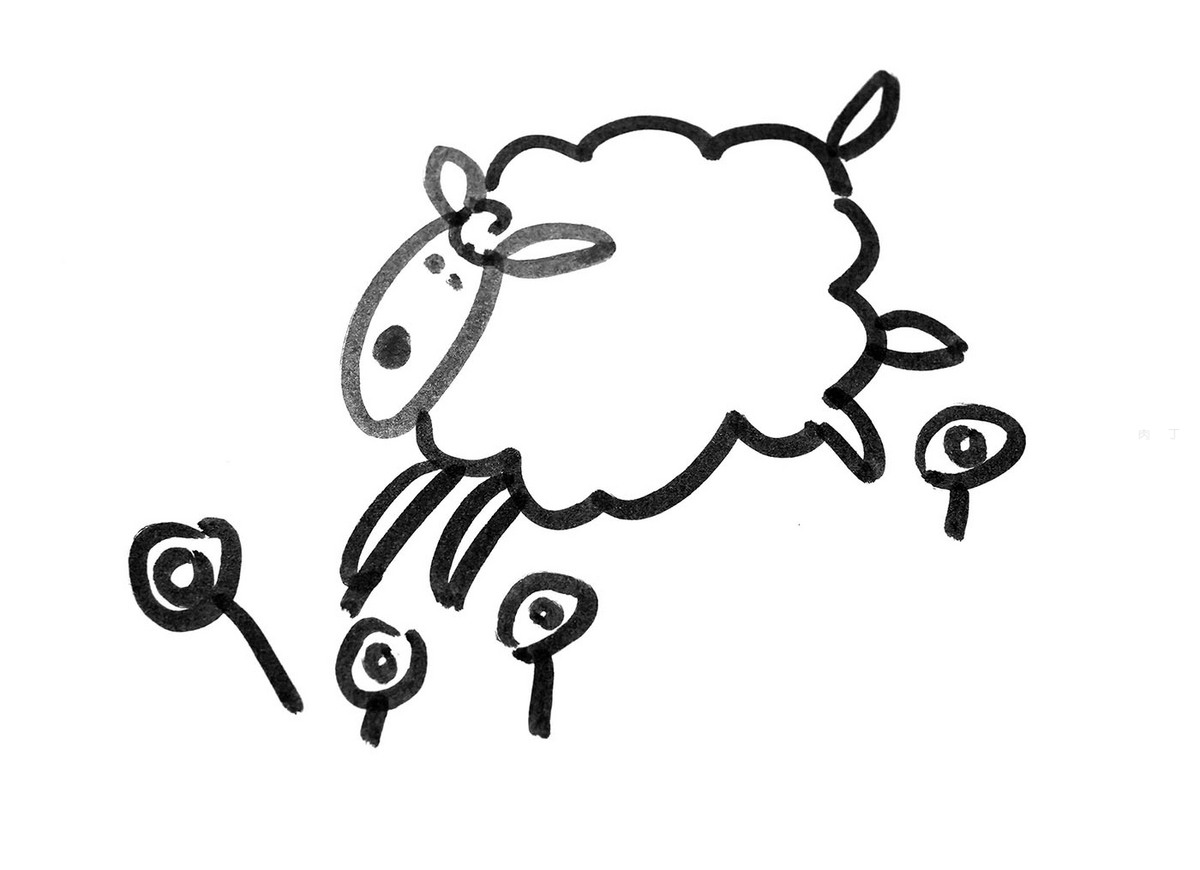 教你如何画绵羊 骄傲的绵羊儿童简笔画教程 肉丁儿童网