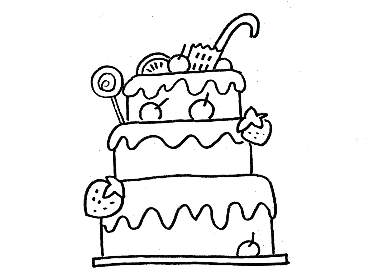 双层生日蛋糕简笔画画法图片步骤（学画画的故事） - 有点网 - 好手艺