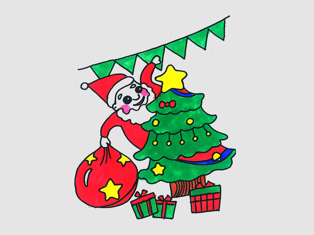 挥手的圣诞老人简笔画画法图片步骤（快乐童年儿童画图片） - 有点网 - 好手艺