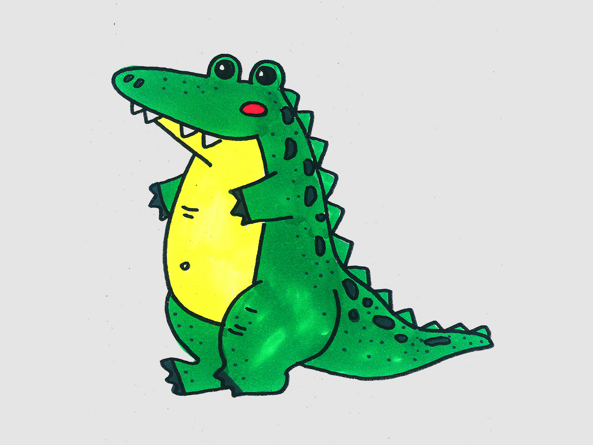 彩色卡通小鳄鱼简笔画画法图片步骤💛巧艺网