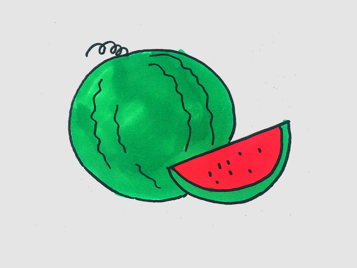 一片带籽西瓜的简笔画画法图片步骤（云的儿童画） - 有点网 - 好手艺