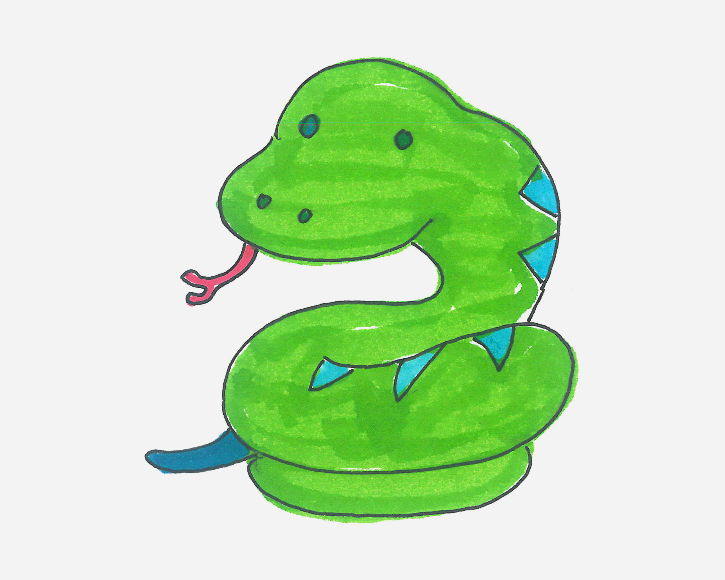 爬行的蛇简笔画画法图片步骤（杯子儿童画） - 有点网 - 好手艺