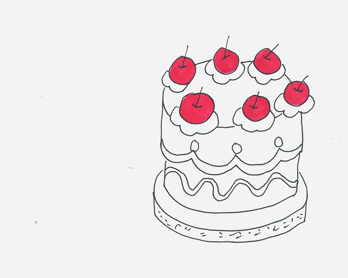 彩色三层生日蛋糕简笔画画法图片步骤 咿咿呀呀儿童手工网