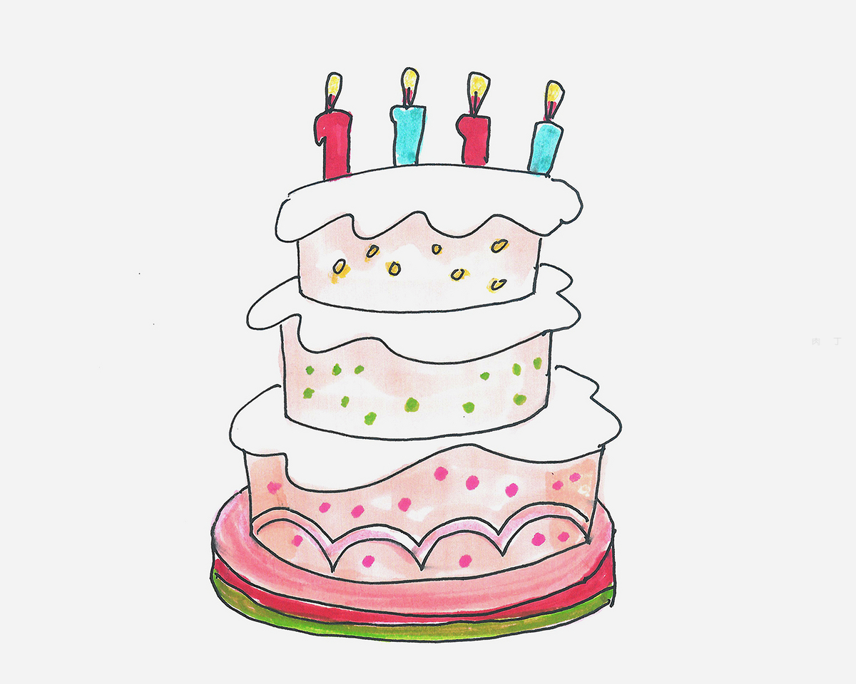 儿童简笔画生日蛋糕的画法动画教程步骤图解 肉丁儿童网