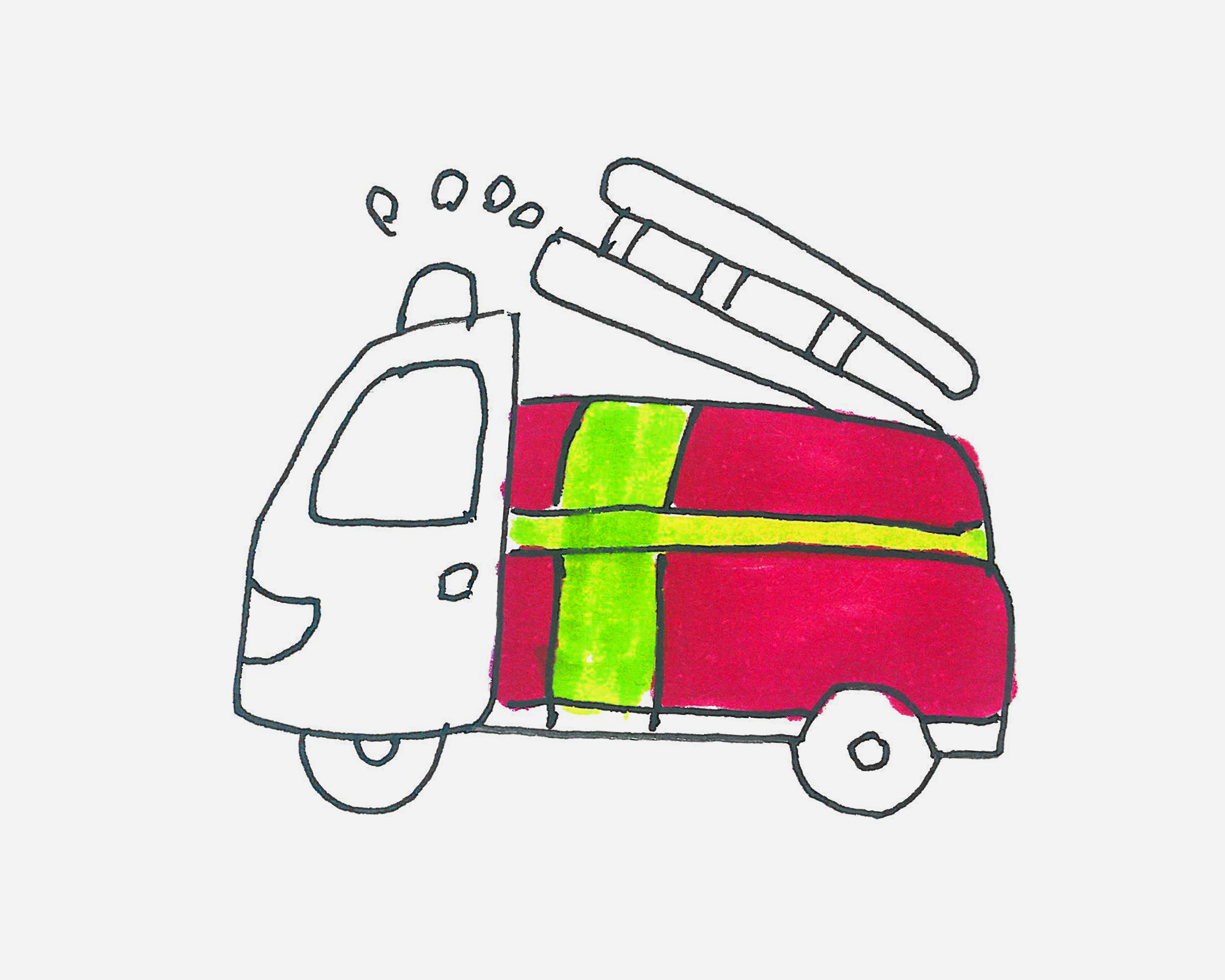 行驶的消防车简笔画画法图片步骤