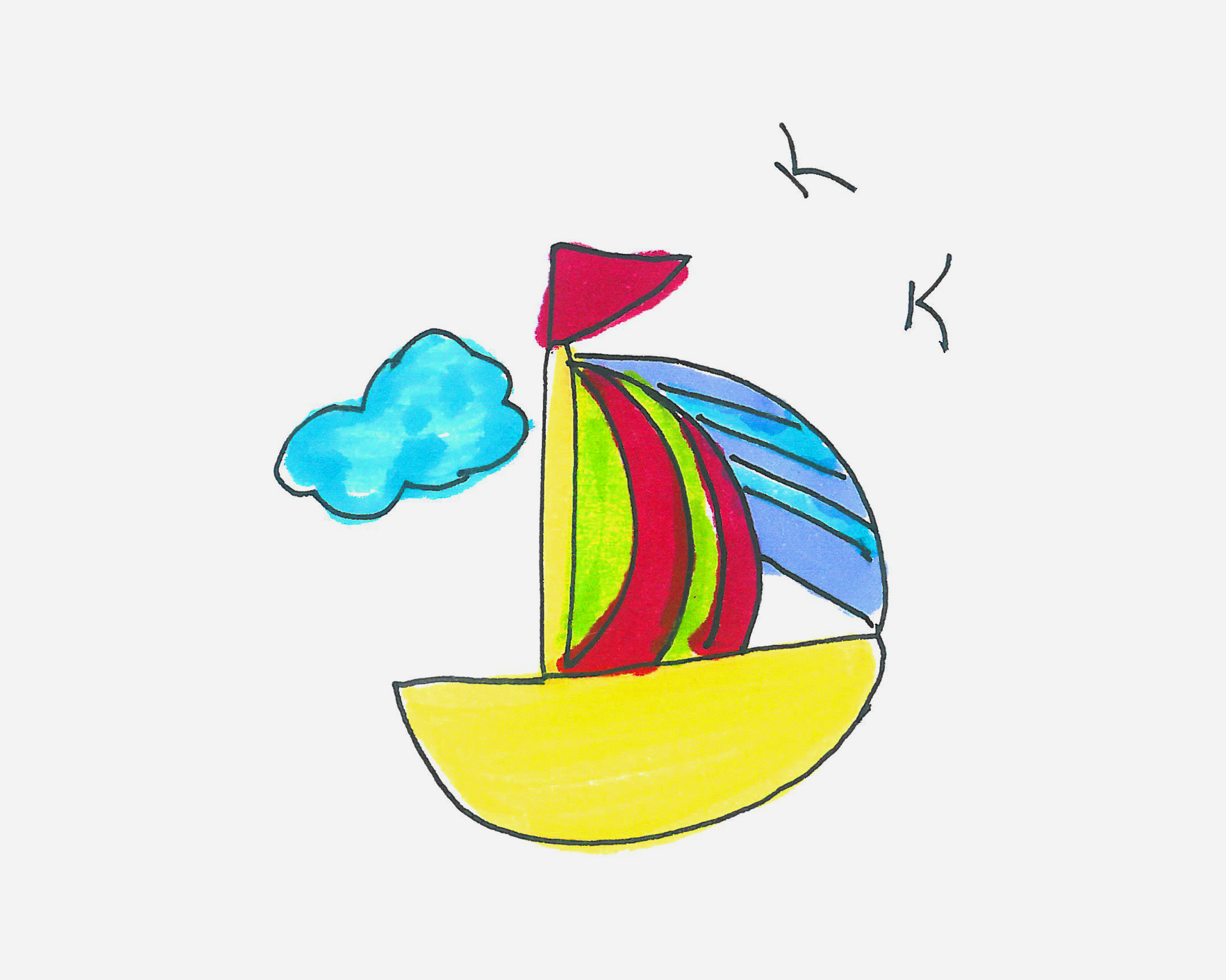航行帆船简笔画画法图片步骤（植物简笔画） - 有点网 - 好手艺