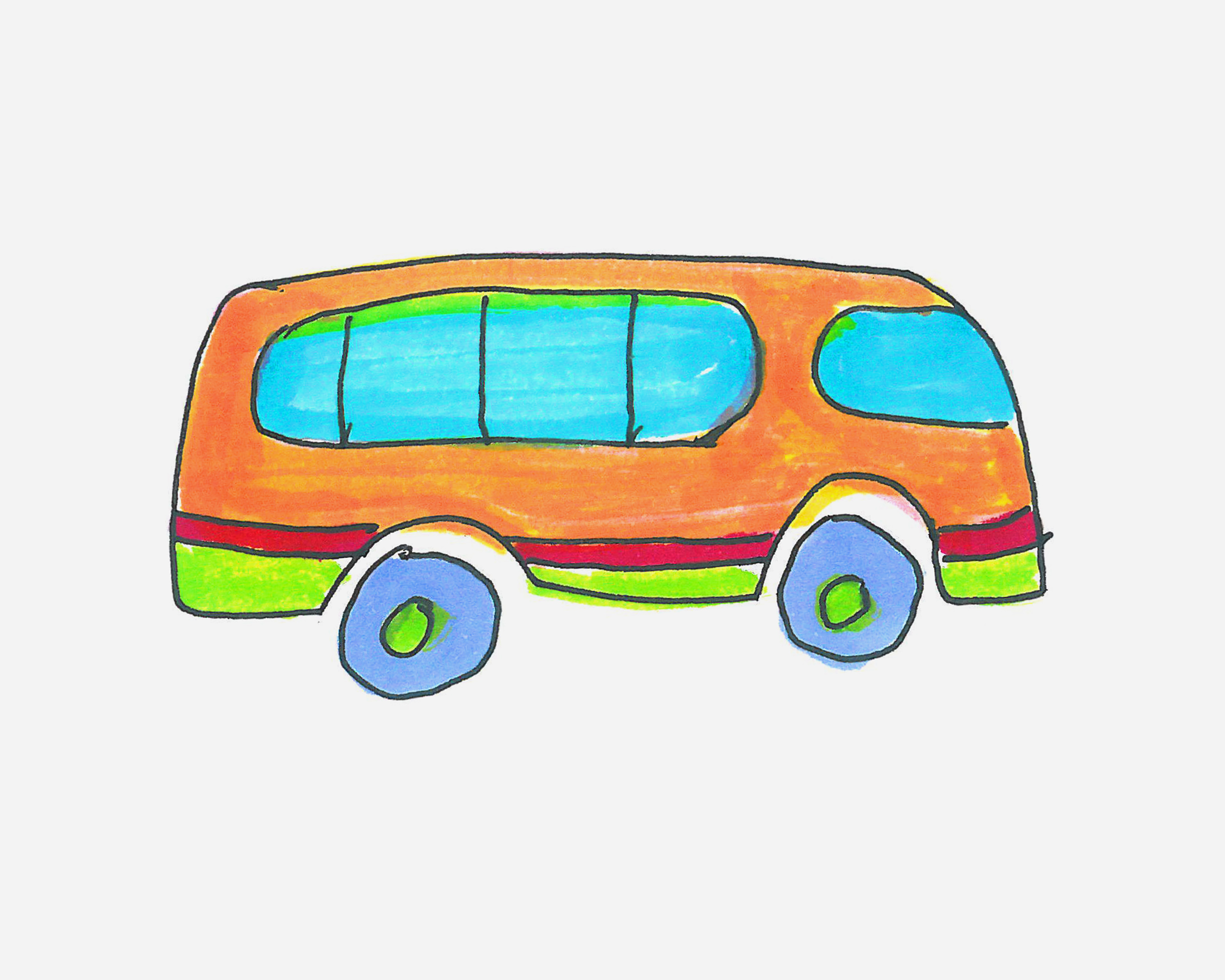 彩色小汽车简笔画画法图片步骤 咿咿呀呀儿童手工网