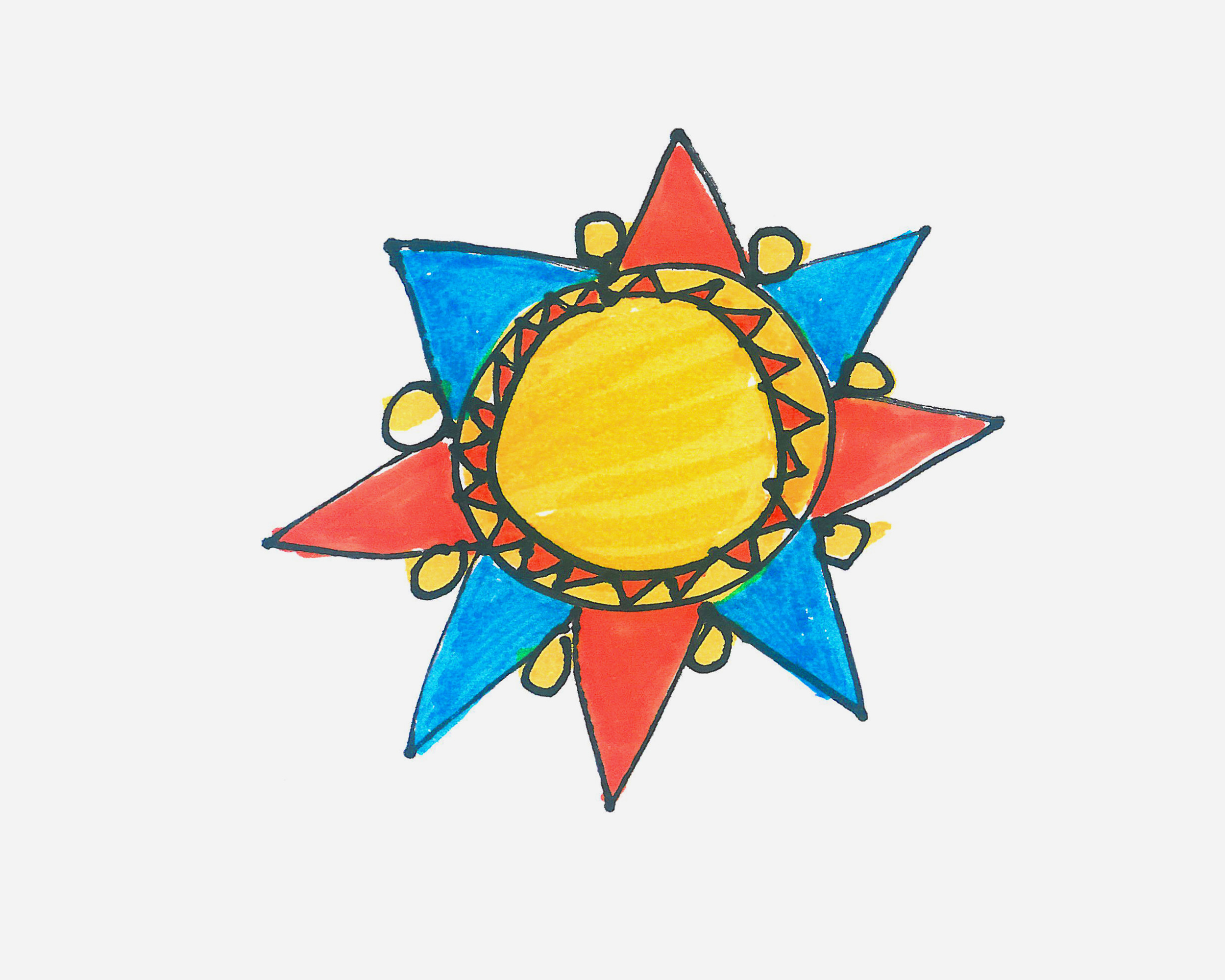 7-8岁儿童画作品 有颜色太阳的画法