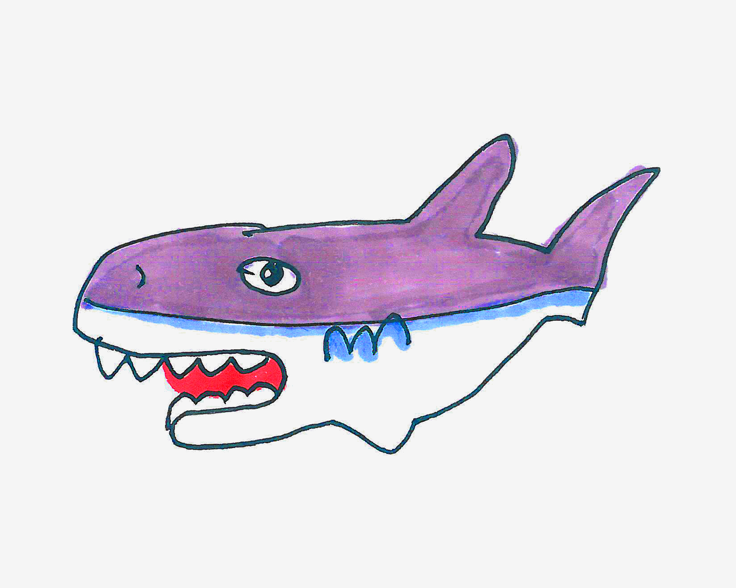 有趣的鲨鱼简笔画画法图片步骤