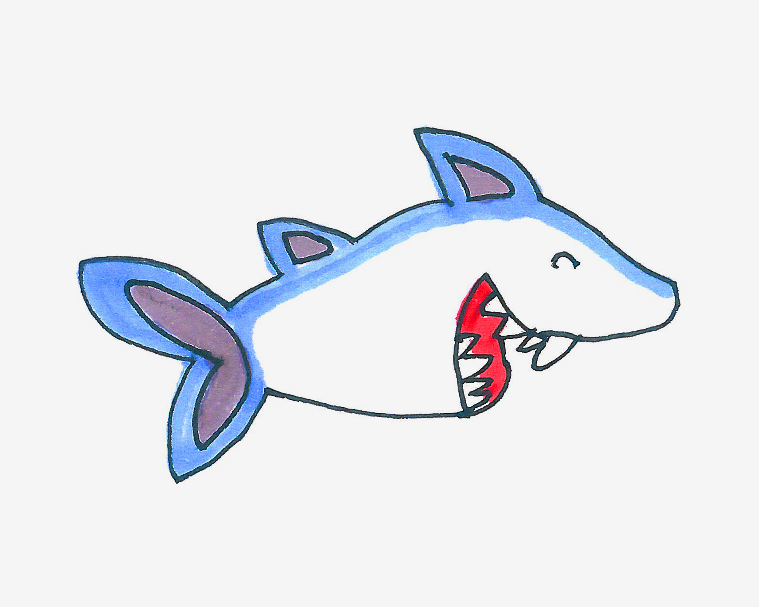五六岁简笔画教程 带颜色鲨鱼怎么画简单又好看
