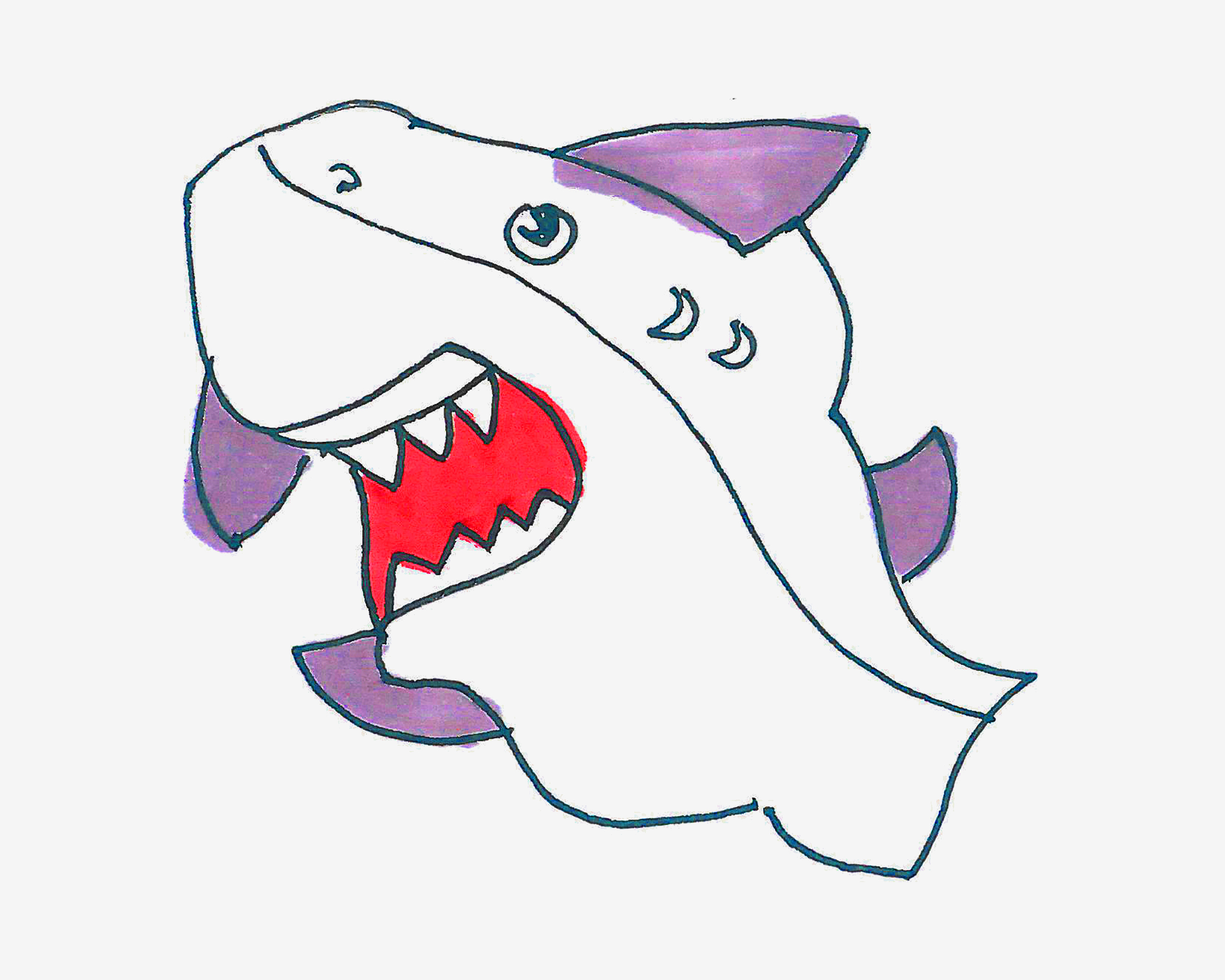 五六岁简笔画教程 带颜色鲨鱼怎么画简单又好看💛巧艺网