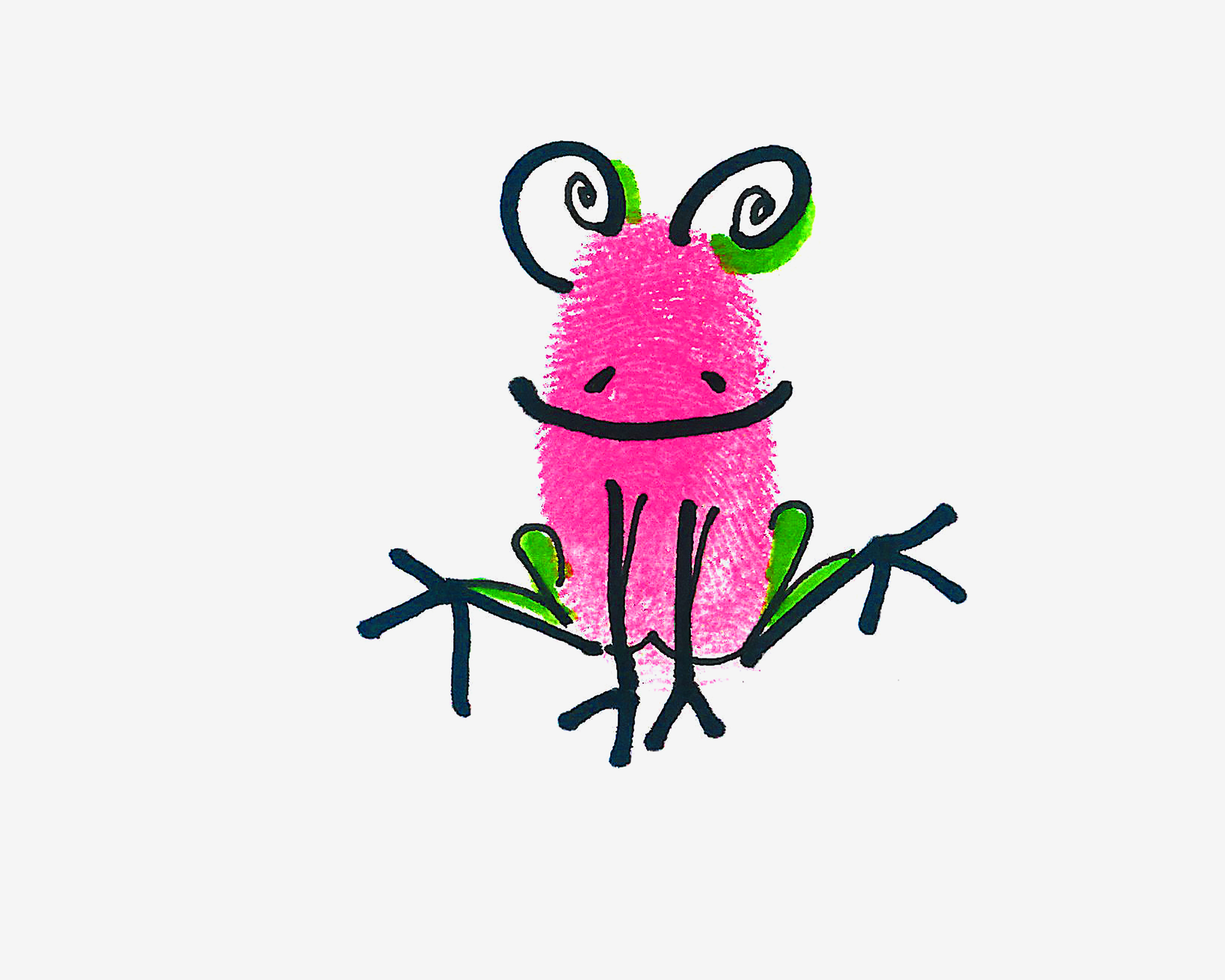 动物儿童指纹画DIY教程 小青蛙的画法教程