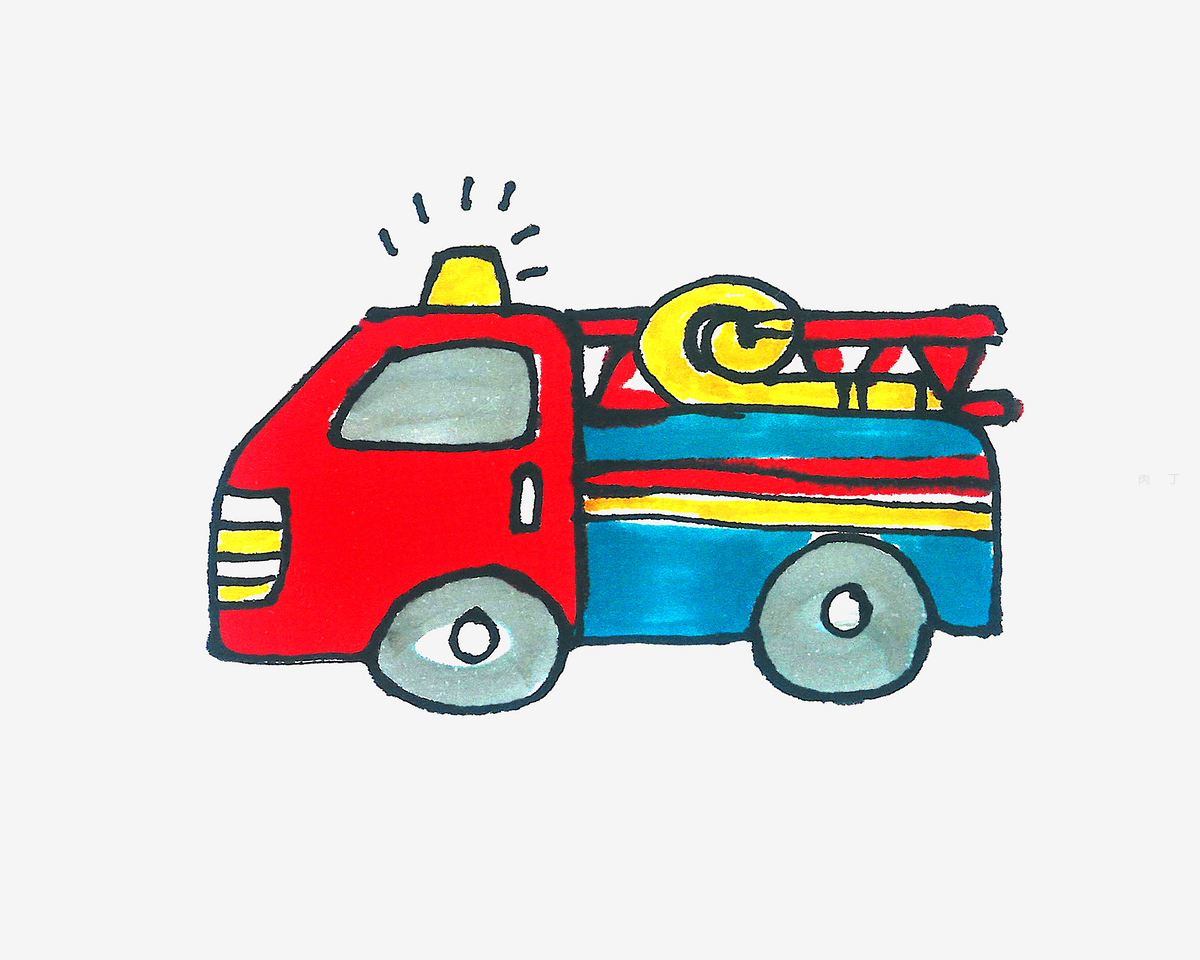 简笔画消防车的画法 幼儿园小班绘画 肉丁儿童网
