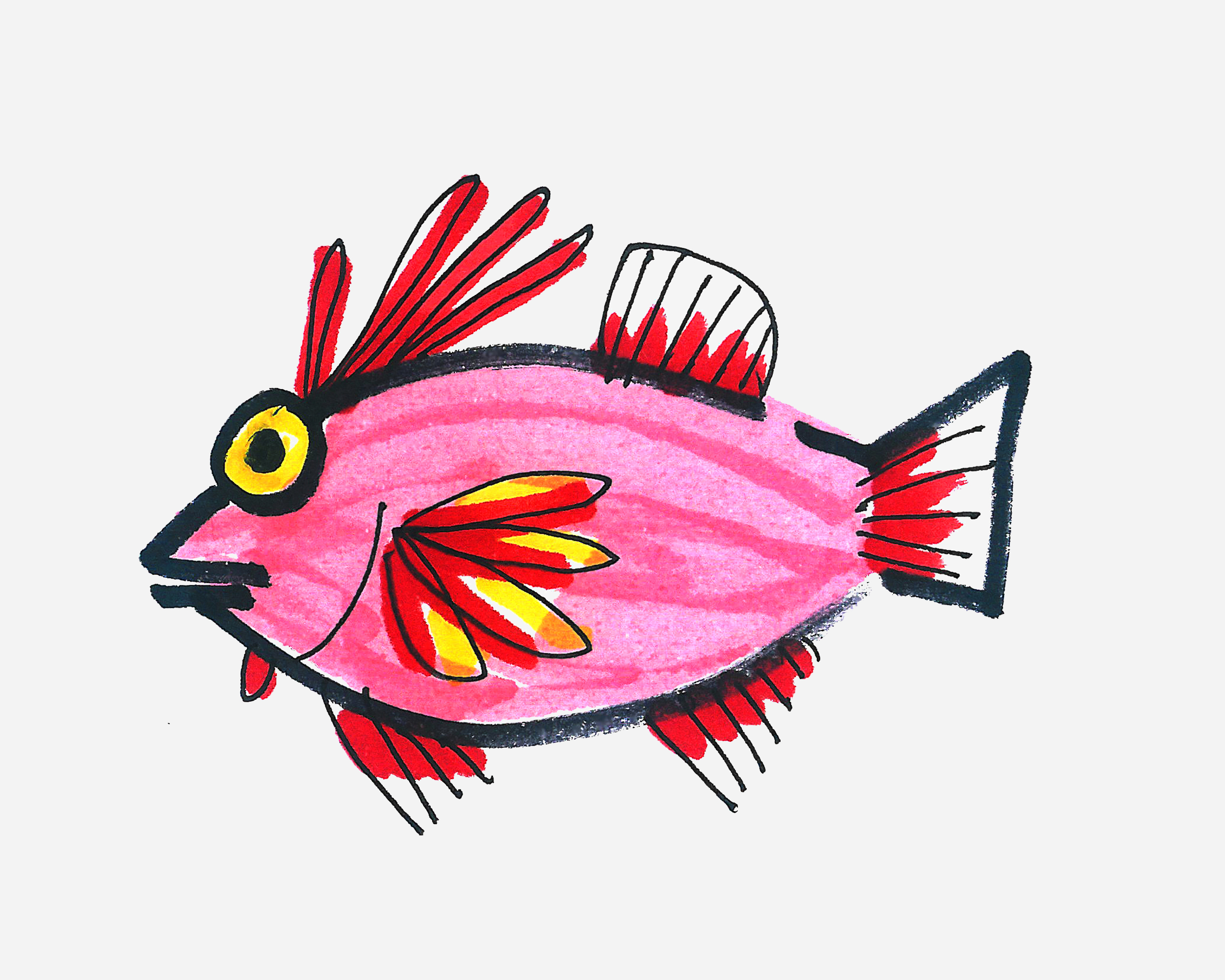 五六岁简笔画优秀作品 带颜色热带鱼的画法图解