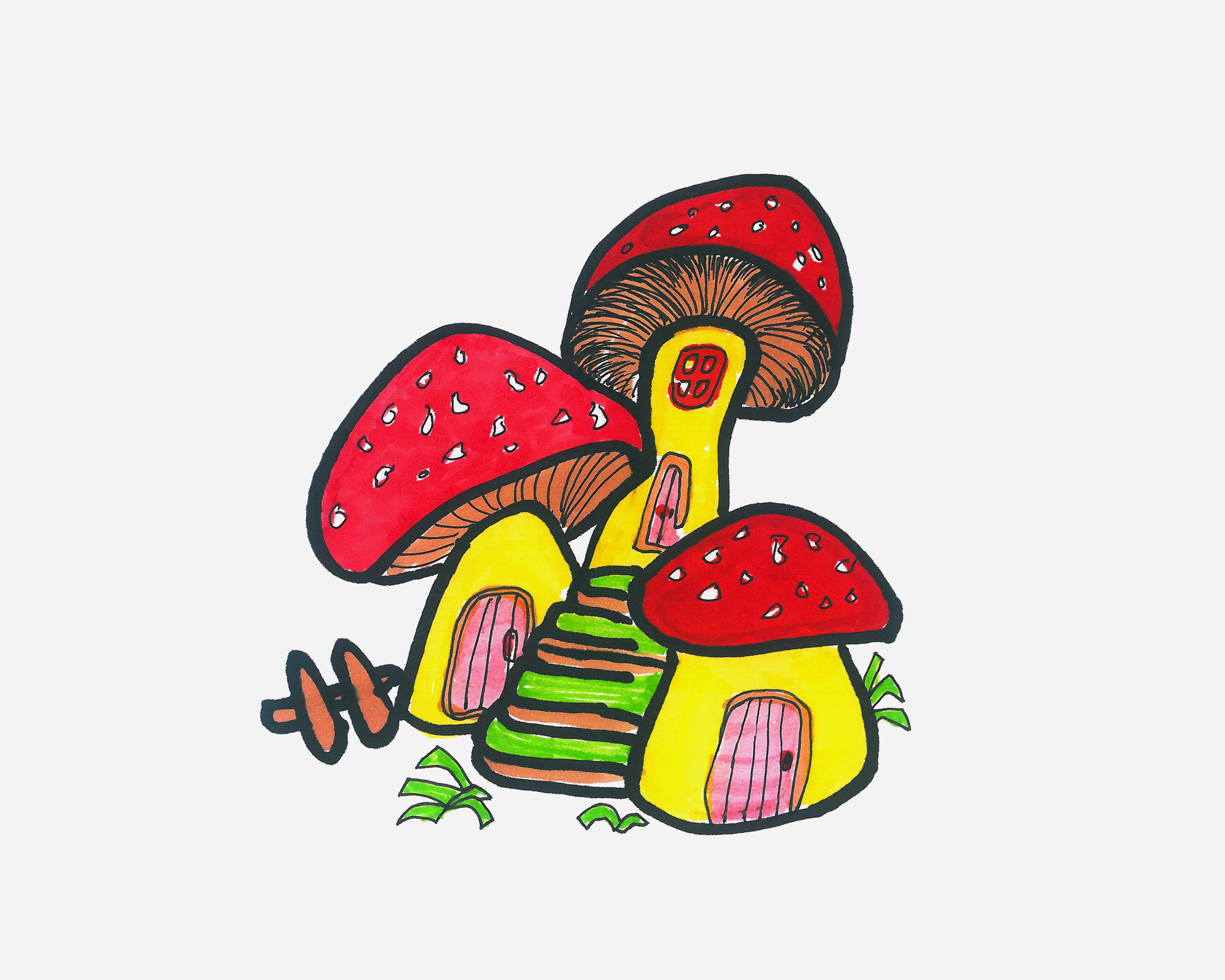 8岁简笔画作品 有颜色小蘑菇屋怎么画好看