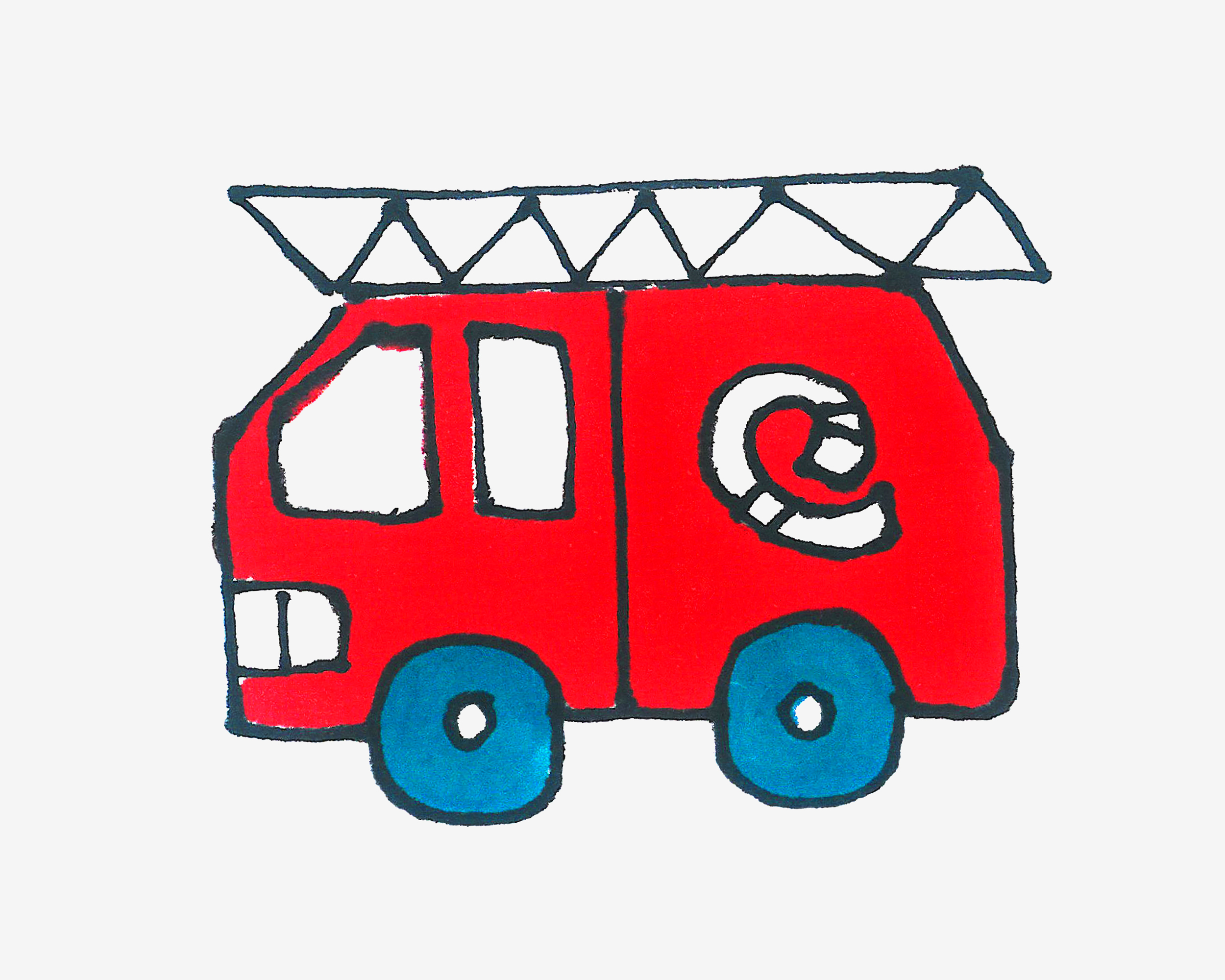 幼儿园简笔画教程 小消防车的画法图解