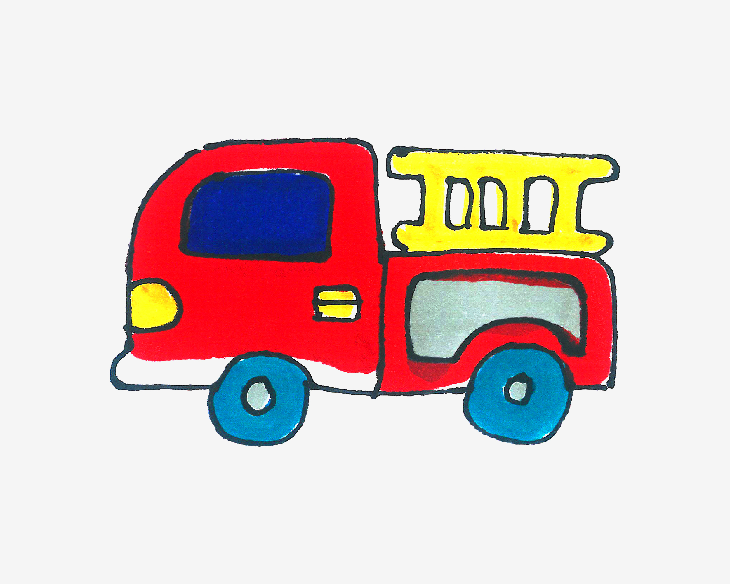 幼儿园简笔画优秀作品 色彩小消防车怎么画