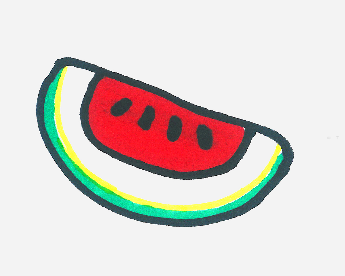 一片彩色西瓜的简笔画画法图片步骤（大好河山儿童绘画图片） - 有点网 - 好手艺