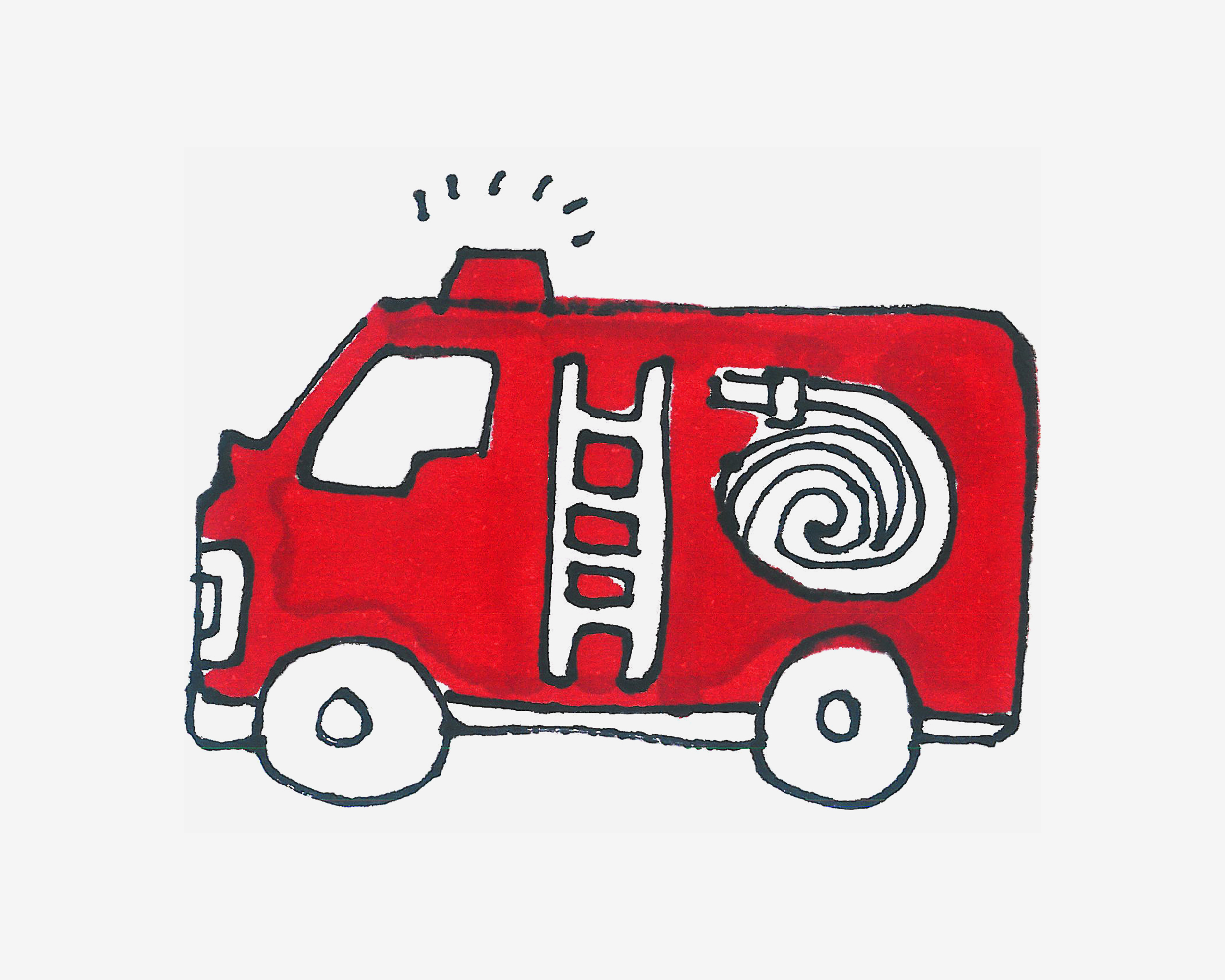 4-6岁简笔画教程 消防车的画法图解
