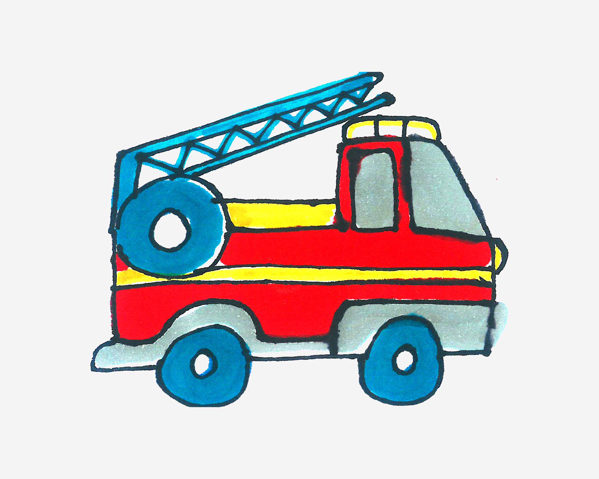 6岁简笔画启蒙教程 卡通消防车的画法