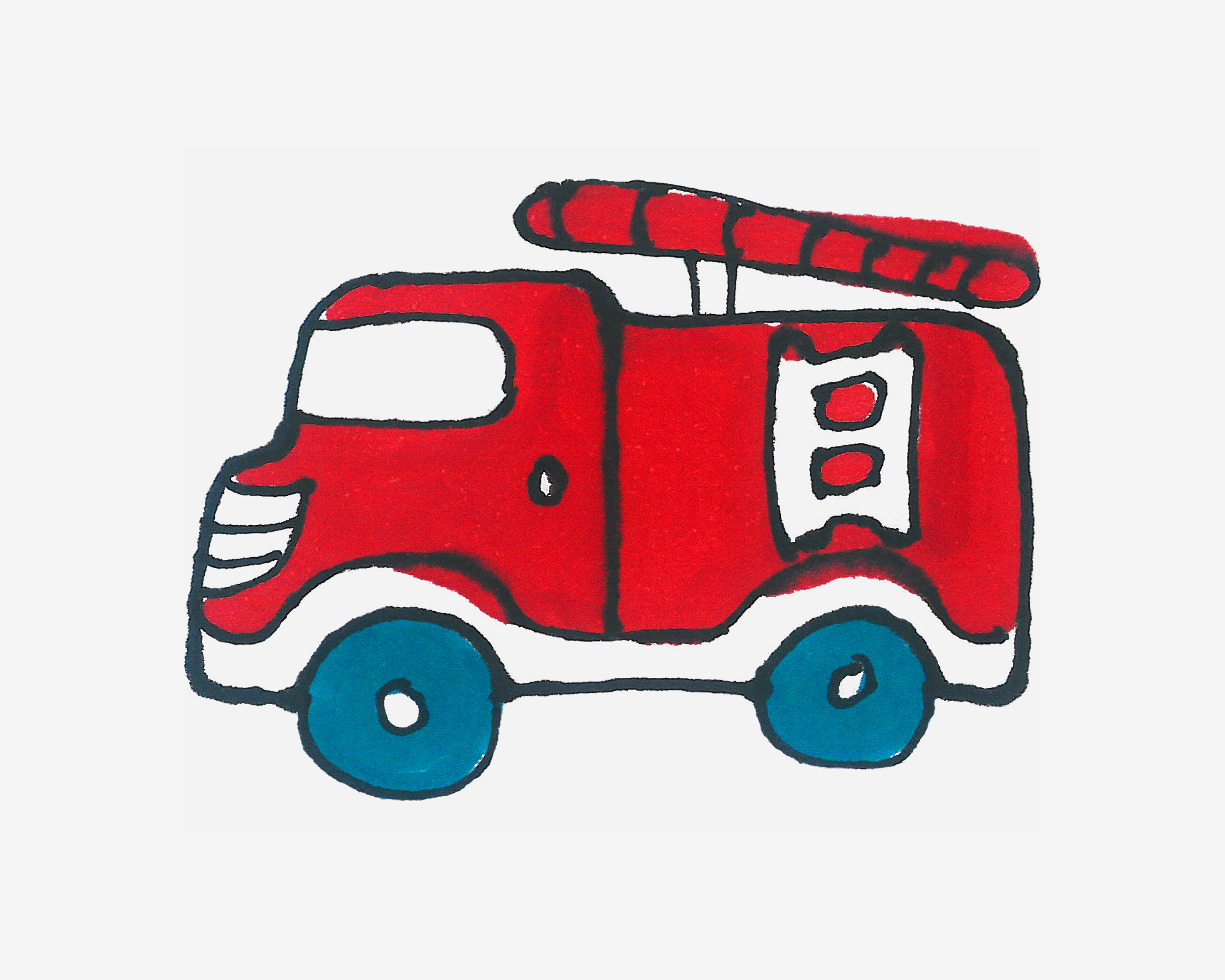 六七岁儿童简笔画教程 带颜色消防车怎么画