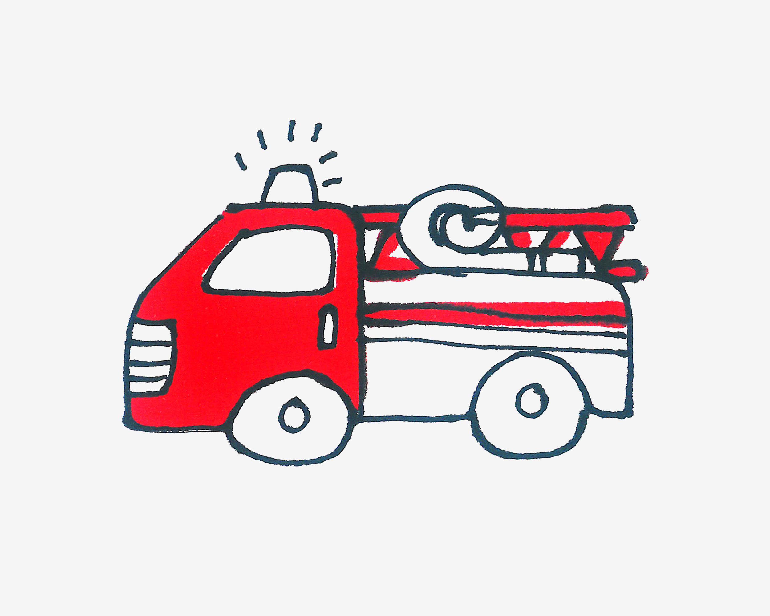 5-6岁儿童画教程 色彩小消防车怎么画简单又好看