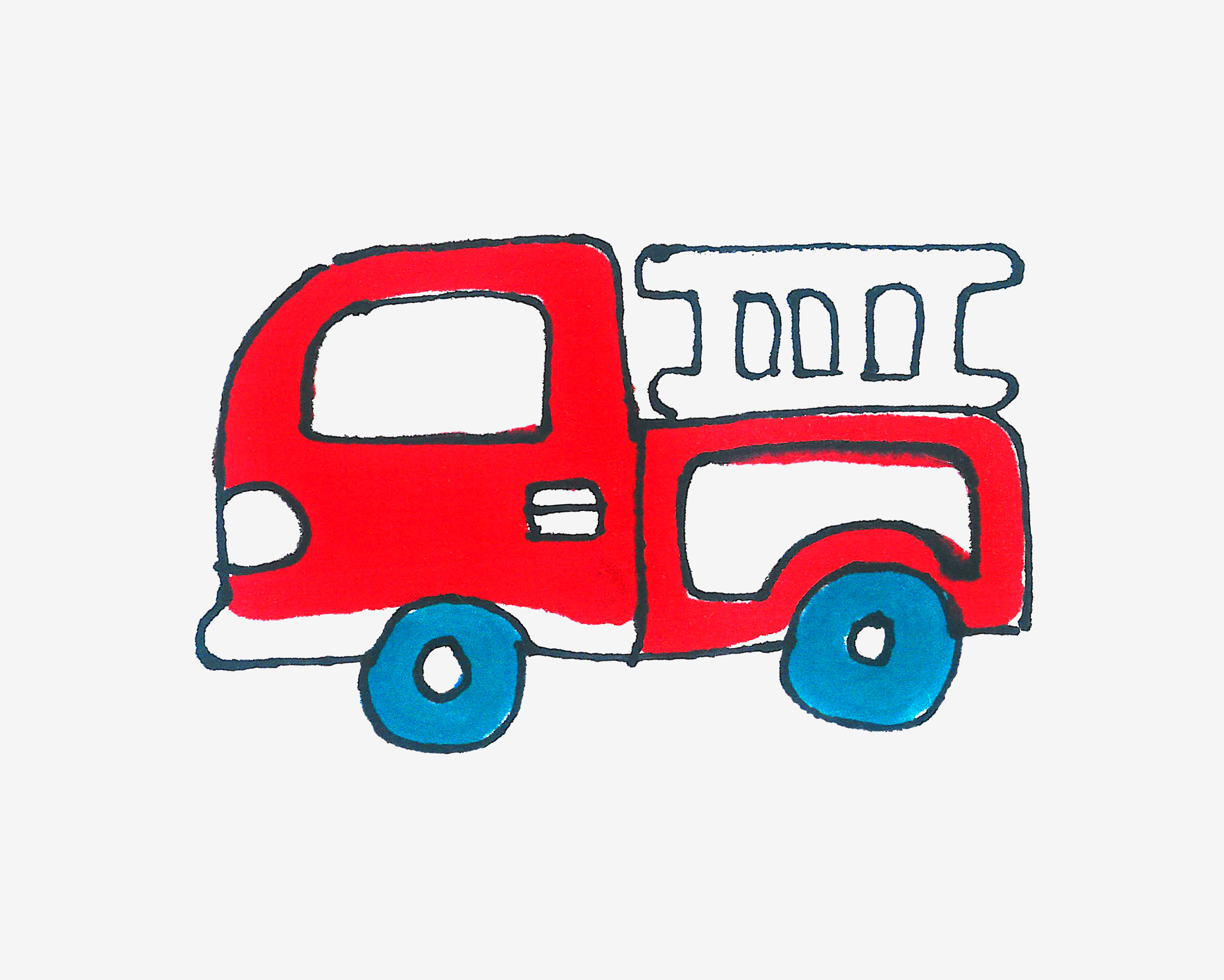幼儿园简笔画优秀作品 色彩小消防车怎么画