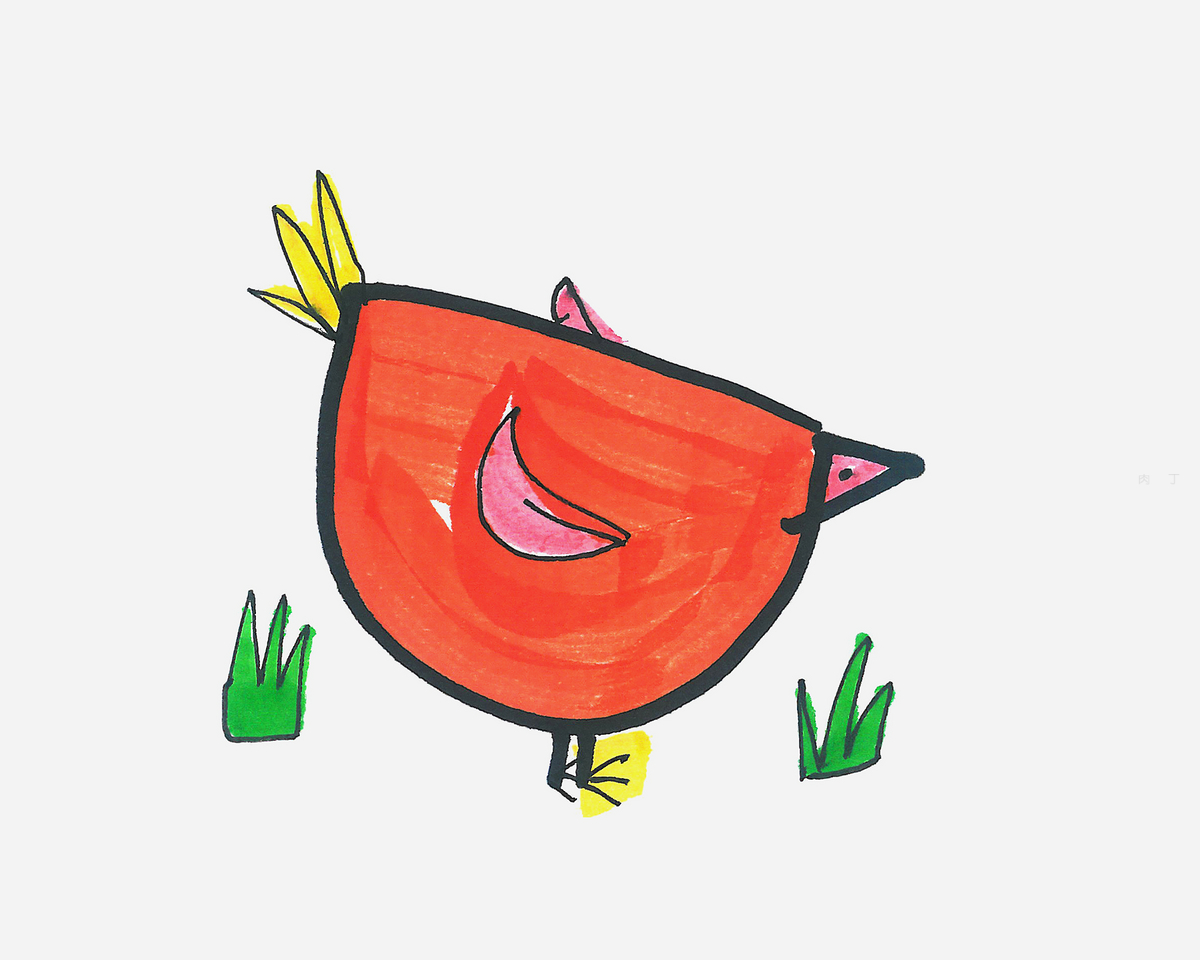 漂亮简笔画作品 带颜色母鸡的画法图解💛巧艺网