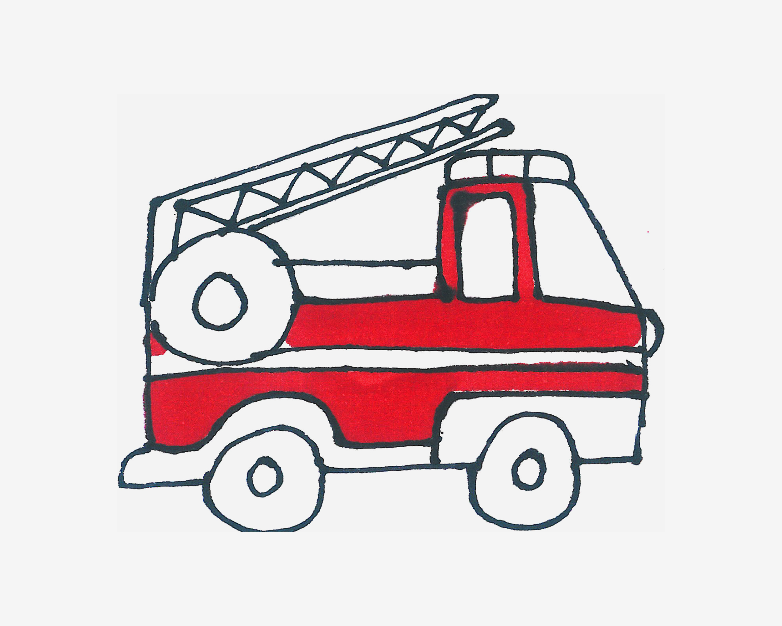 6岁简笔画启蒙教程 卡通消防车的画法