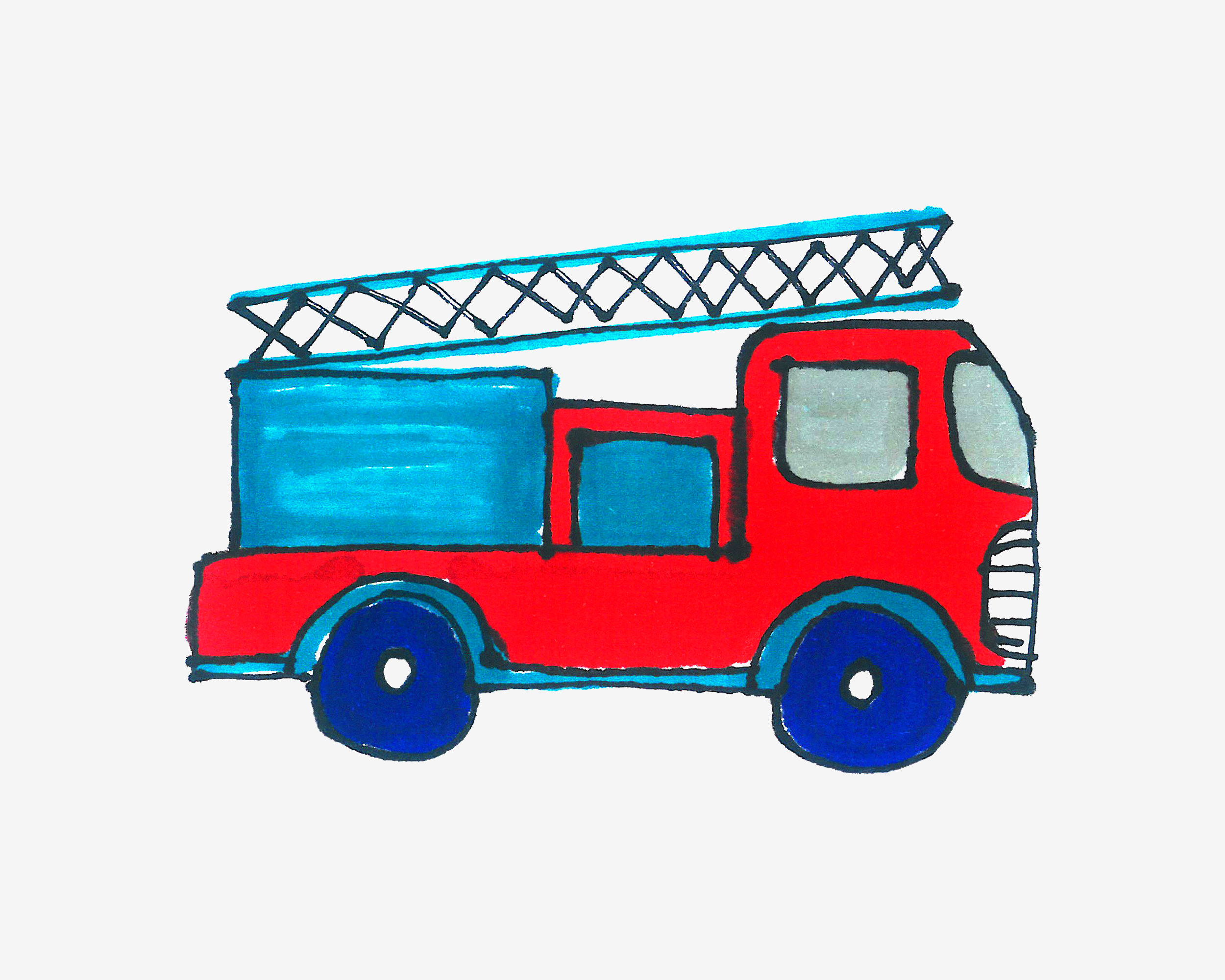 7岁儿童画大全 带颜色消防车的画法教程