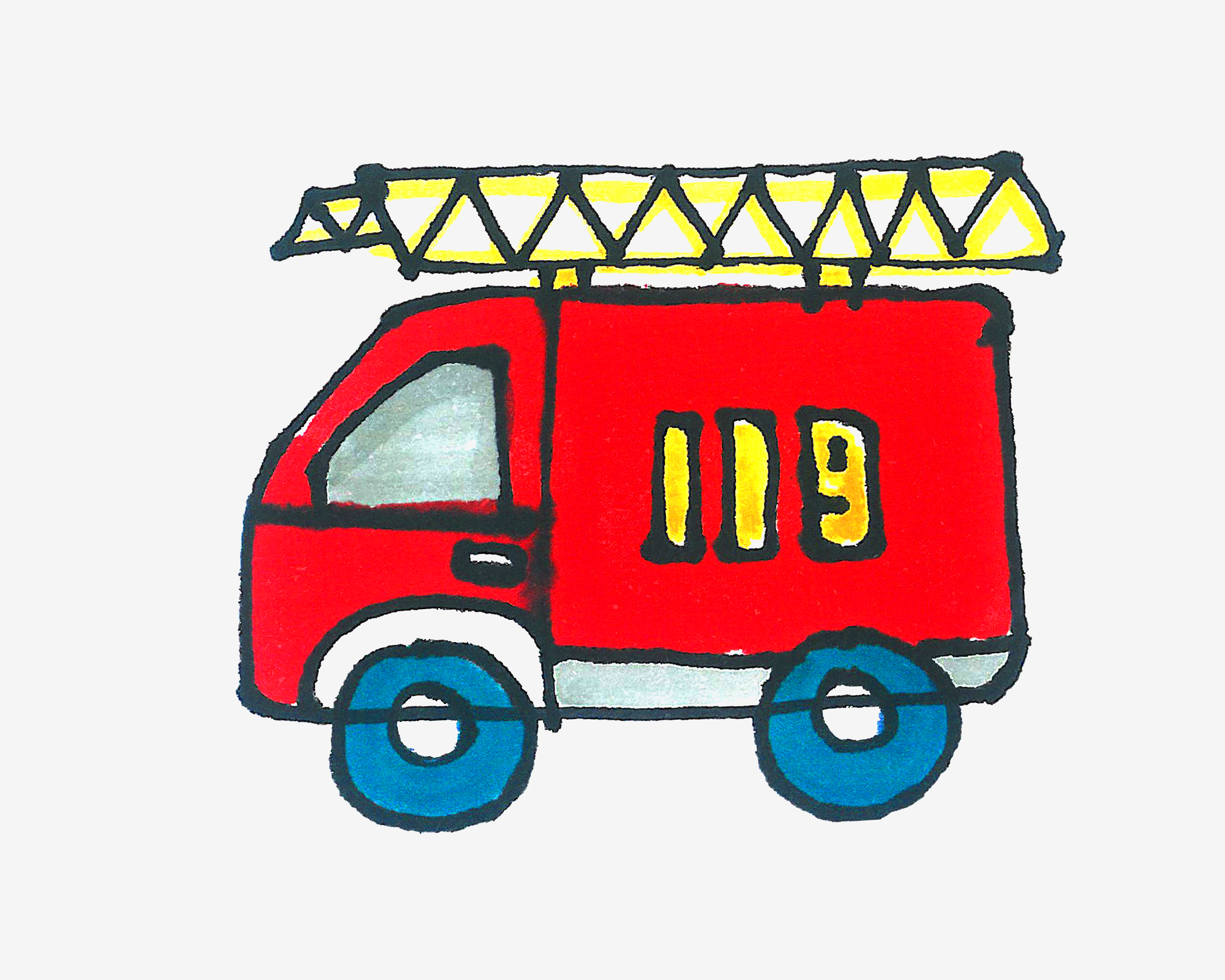 7-8岁儿童画图片 有颜色消防车的画法