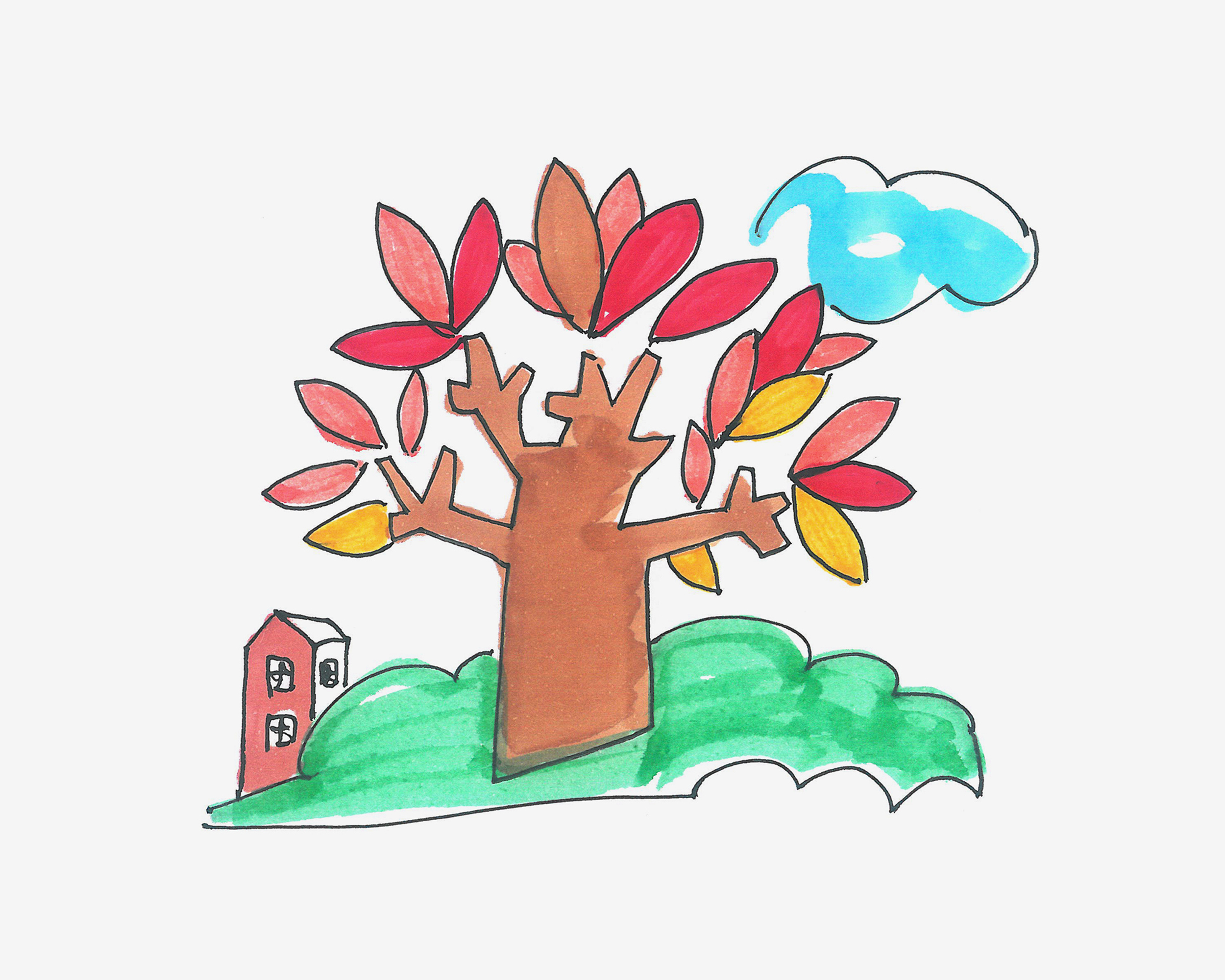 植树节大树简笔画画法图片步骤（学校画画图片） - 有点网 - 好手艺