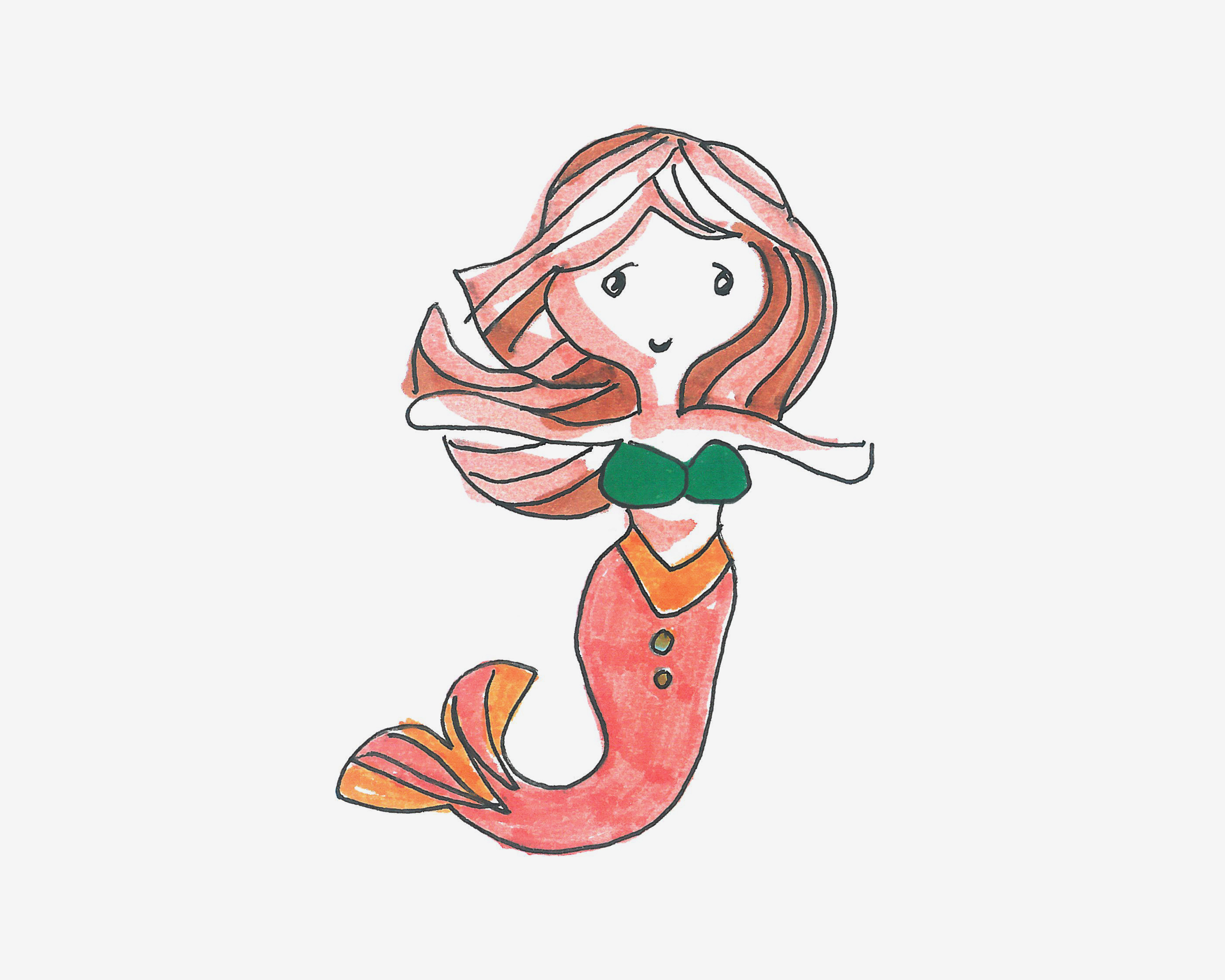 简单儿童画启蒙教程 涂色小美人鱼的画法图解💛巧艺网