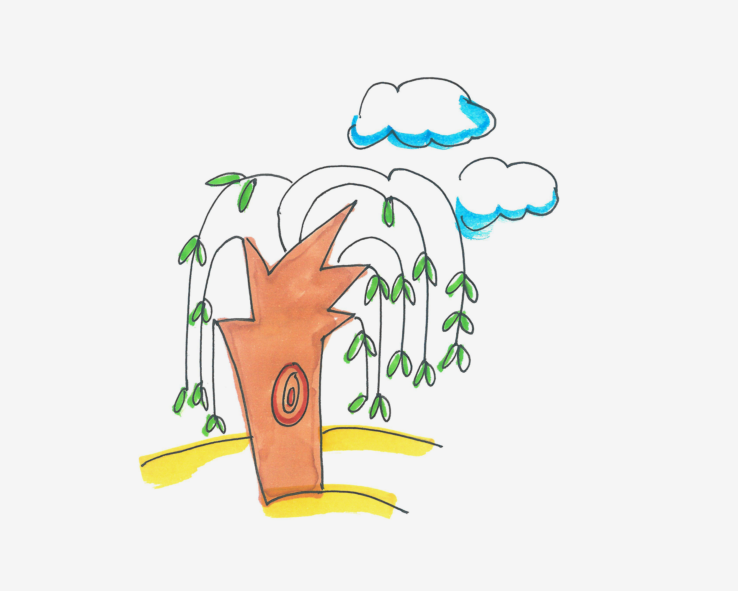 最漂亮简笔画教程 色彩小柳树怎么画好看 肉丁儿童网