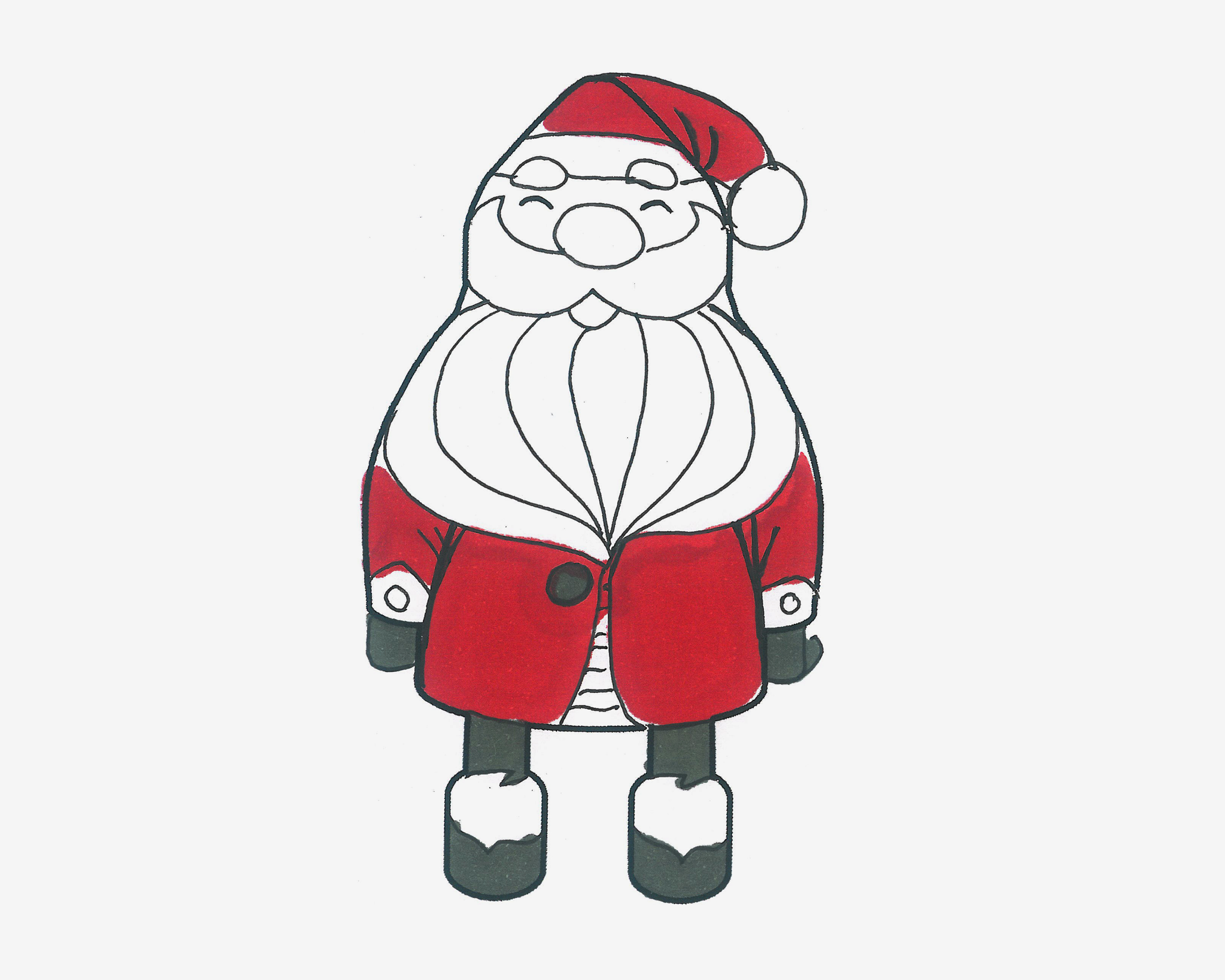 圣诞老人简笔画怎么画，以一个漂亮简单的圣诞老人步骤图 - 唐山味儿