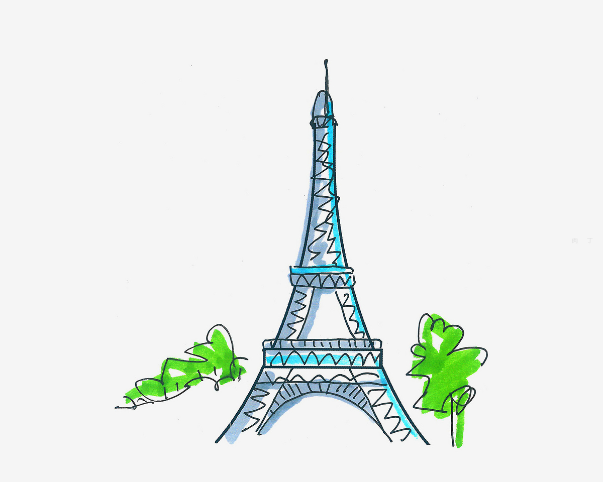 巴黎埃菲尔铁塔手绘线稿素材免费下载 - 觅知网