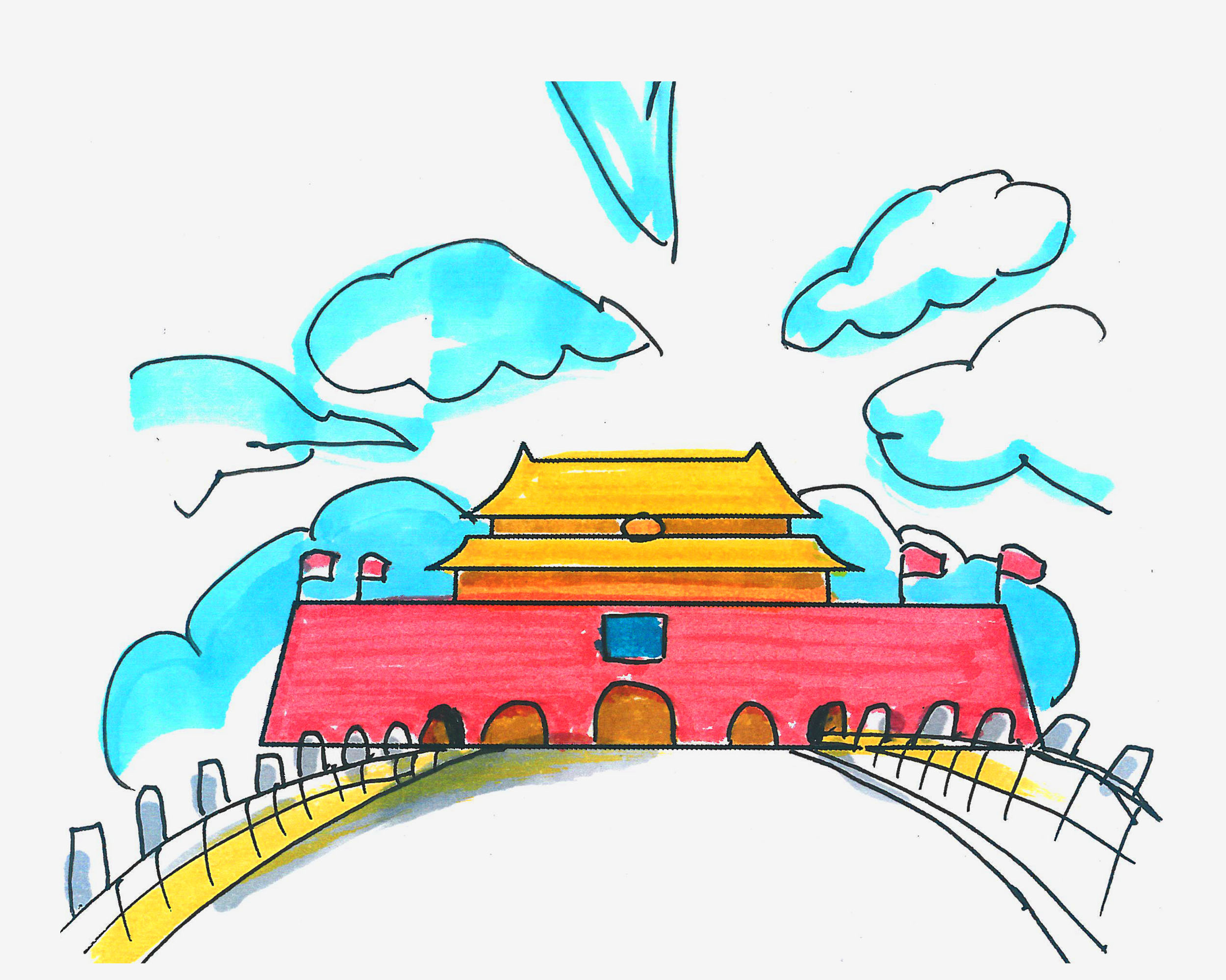七八岁画画教程 带颜色小北京天门怎么画