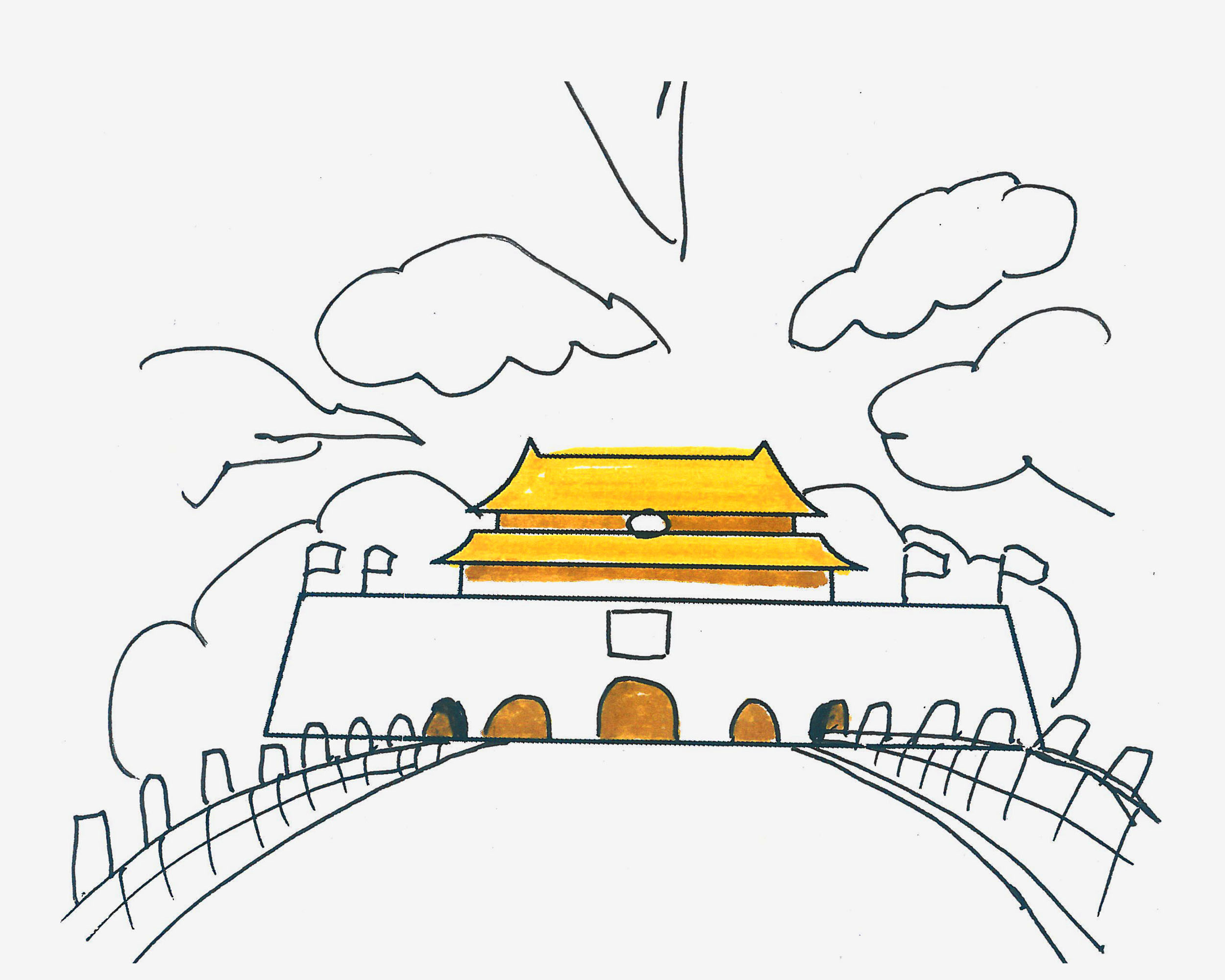 七八岁画画教程 带颜色小北京天门怎么画