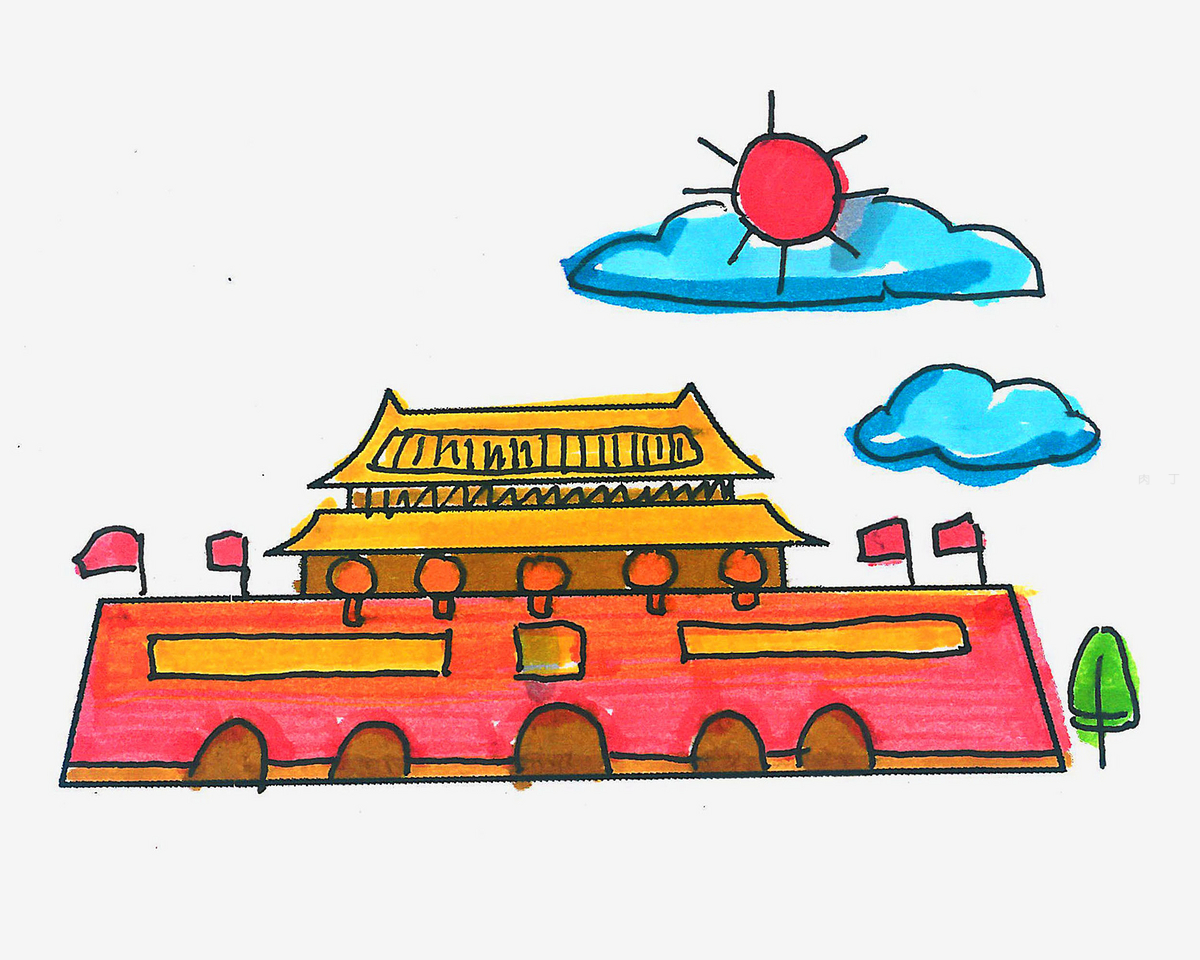 国庆节天安门简笔画画法图片步骤 - 有点网 - 好手艺