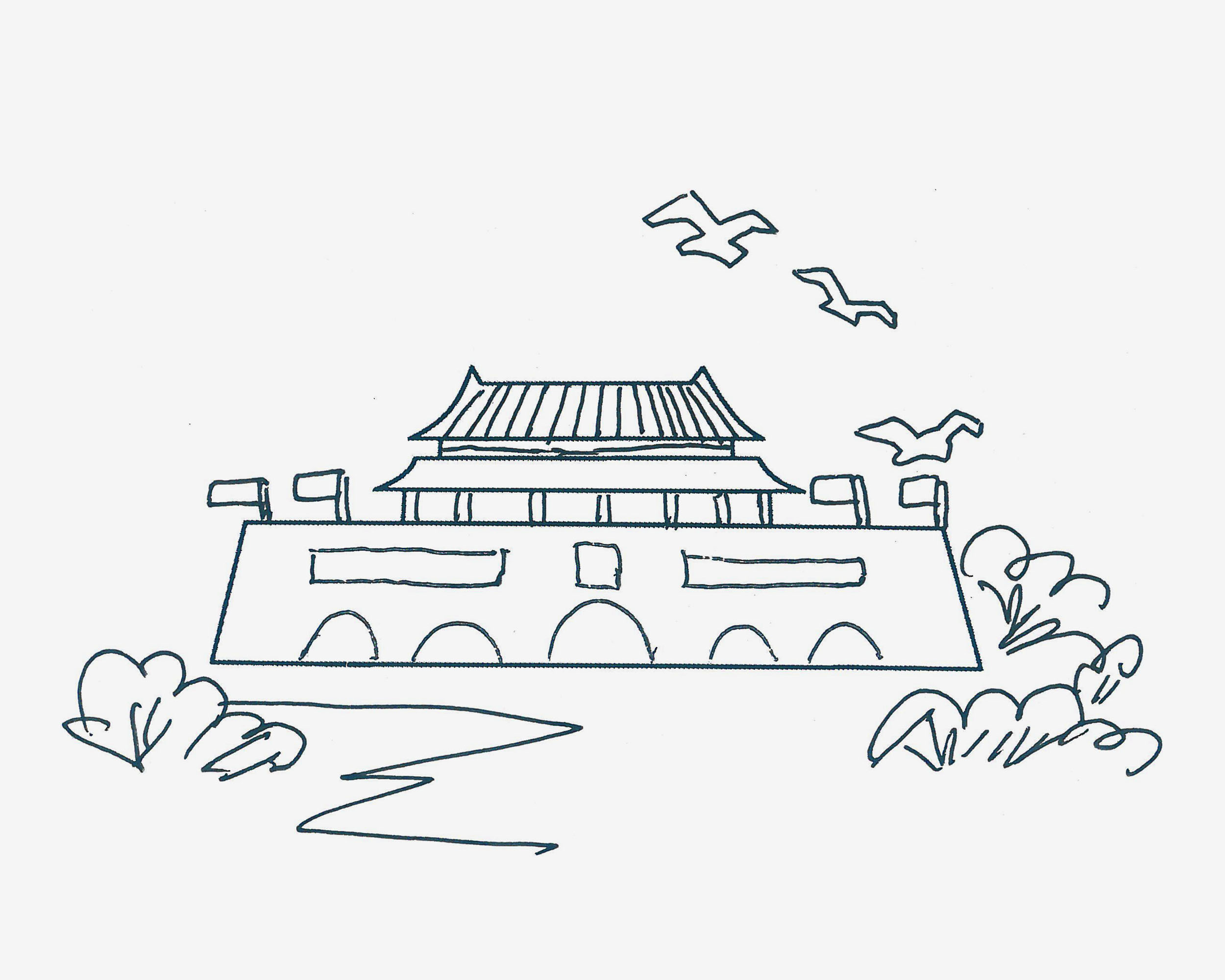 7-9岁画画教程 带颜色小北京天安门怎么画最简单