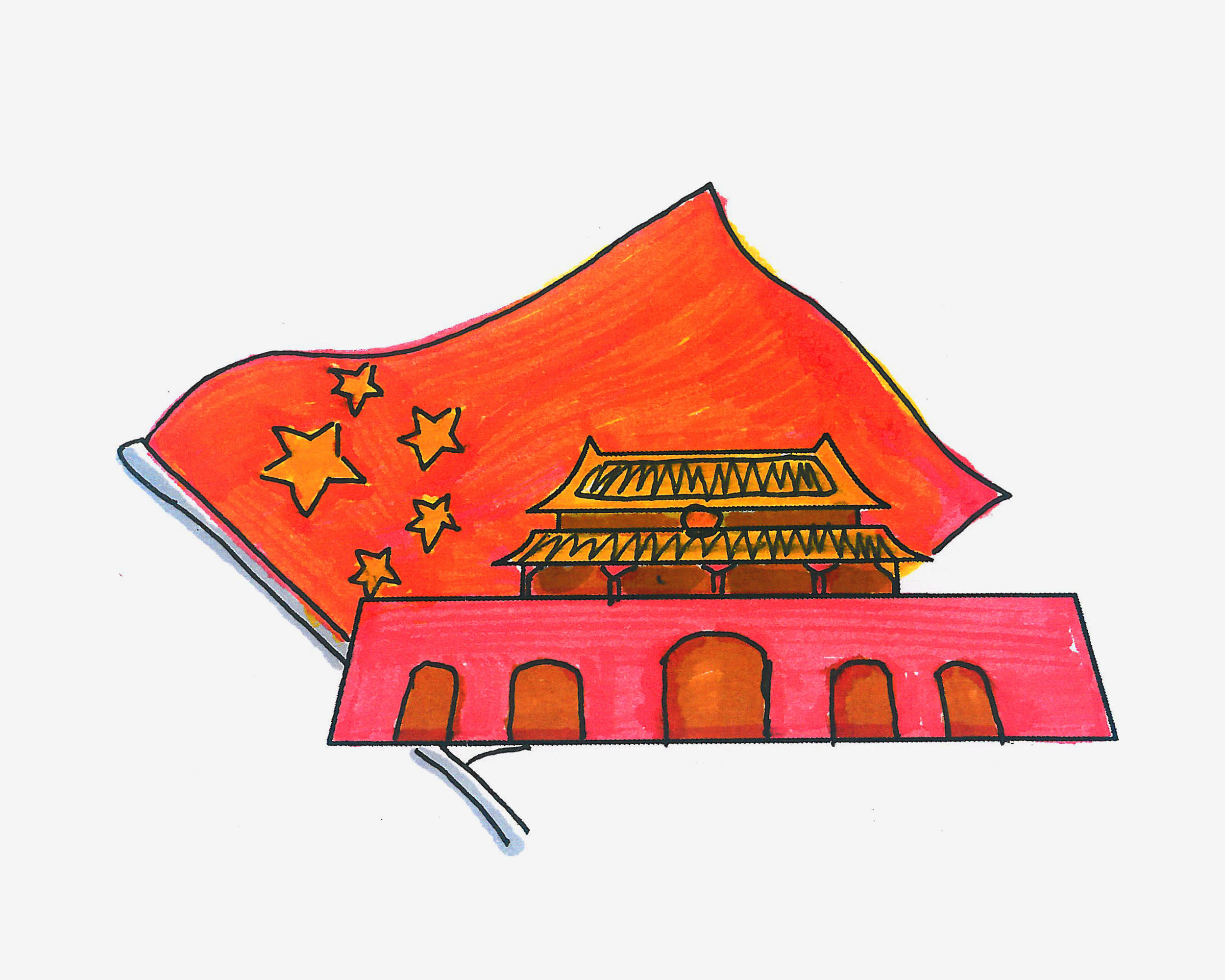 四五岁画画作品 涂色北京天安门怎么画简单又好看