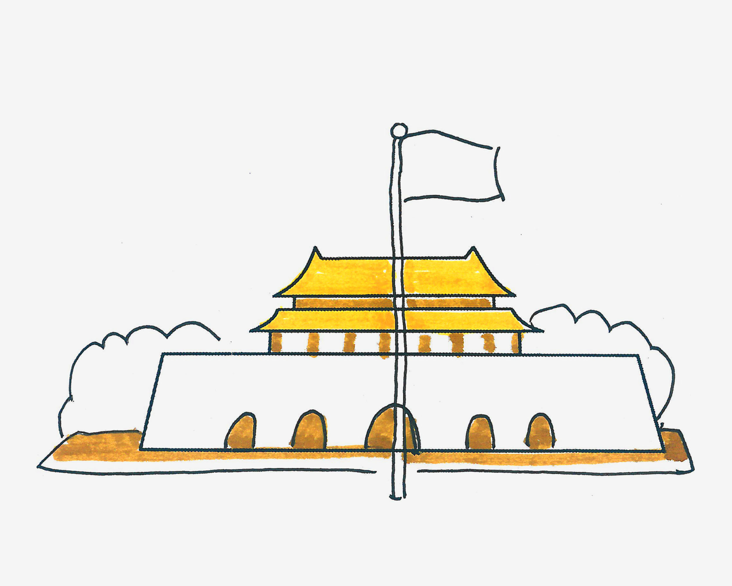 8岁简笔画步骤 色彩小北京天门的画法图解