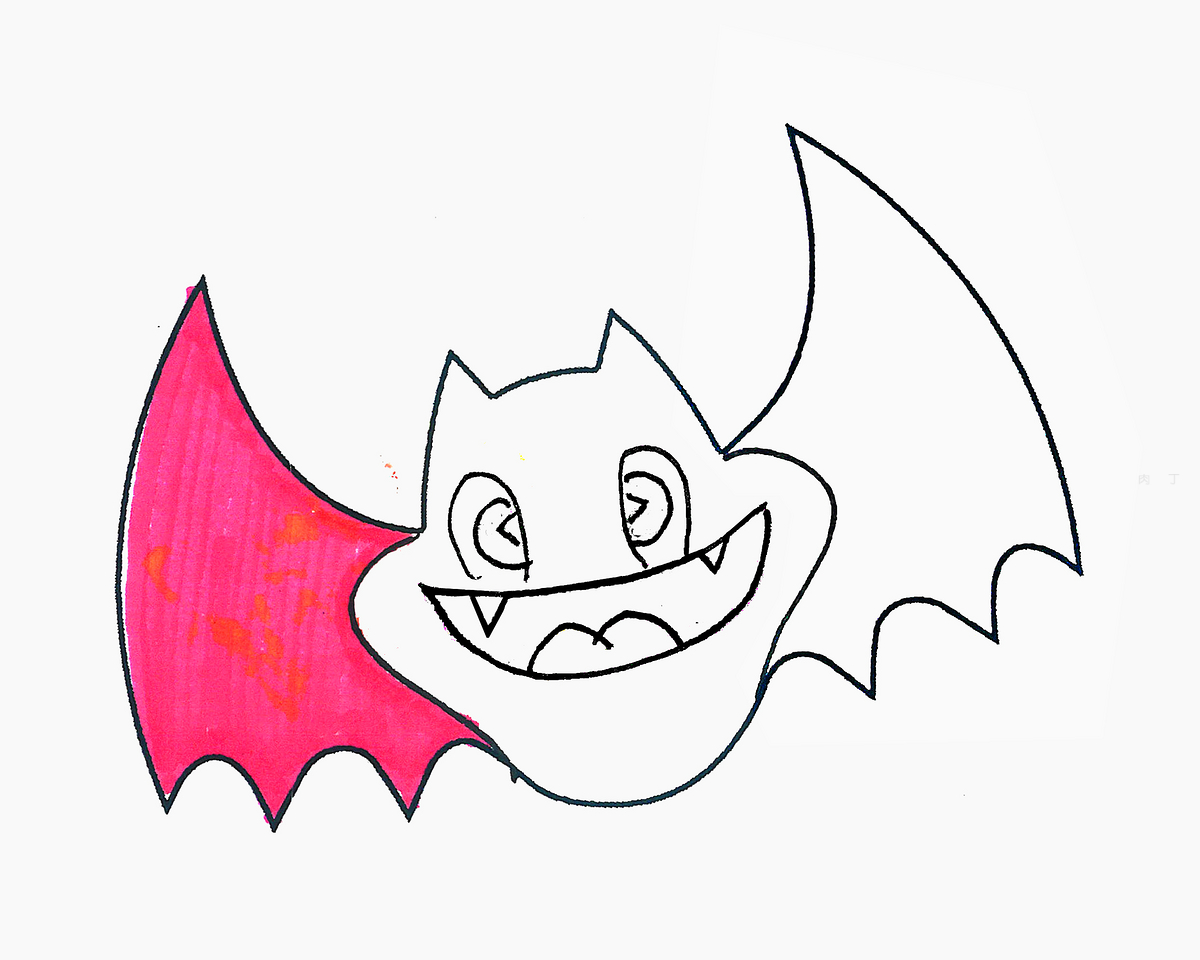 卡通蝙蝠简笔画步骤图 简单的幼儿卡通画系列 肉丁儿童网