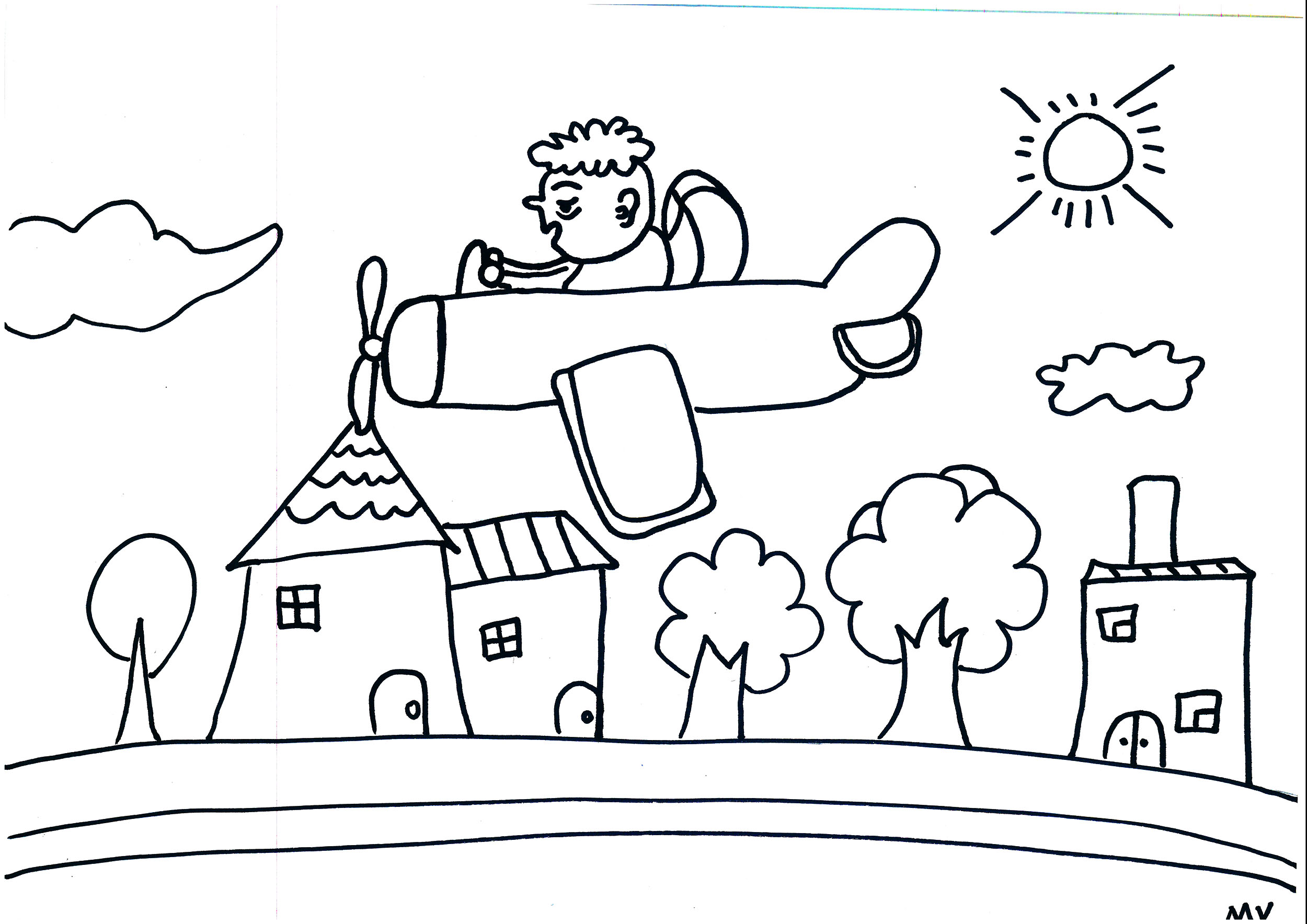 小学生可打印绘画方案 简单小飞机的故事填色