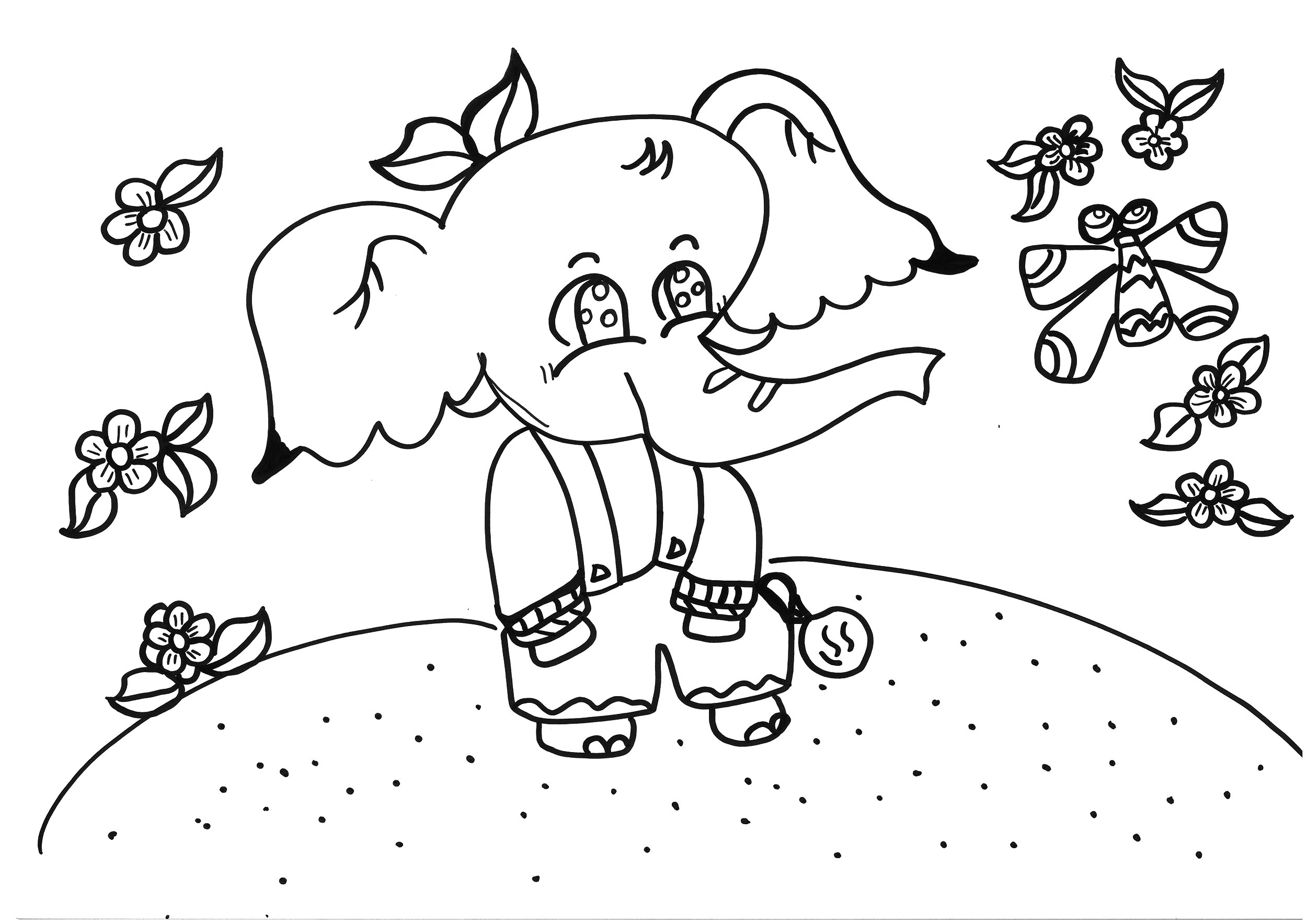 9岁可打印涂色画活动 小大象的故事上色大全
