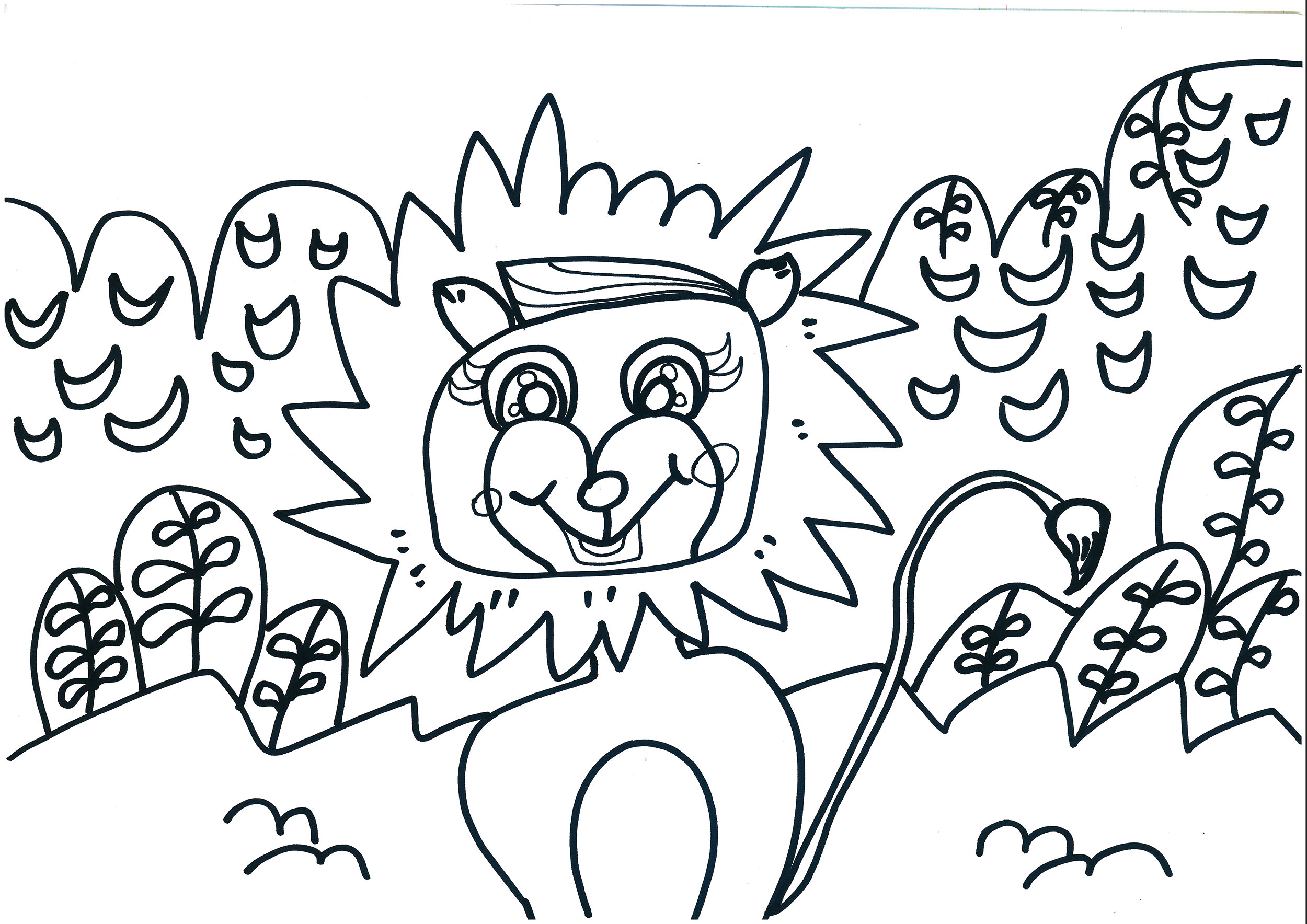 8岁可打印美术课程大图 狮子的故事手绘教程