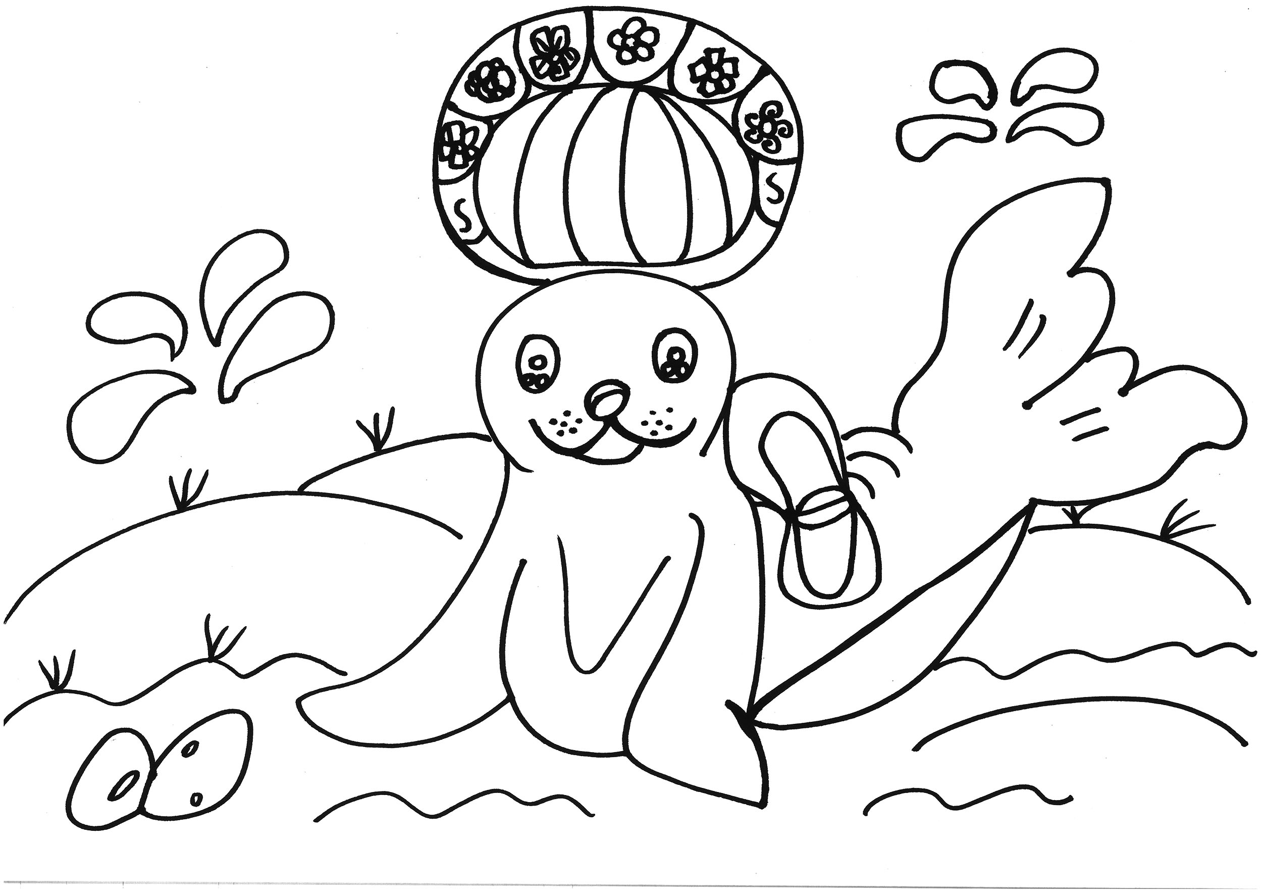 小学可打印简笔画课程图片 漂亮小海豹的故事填色