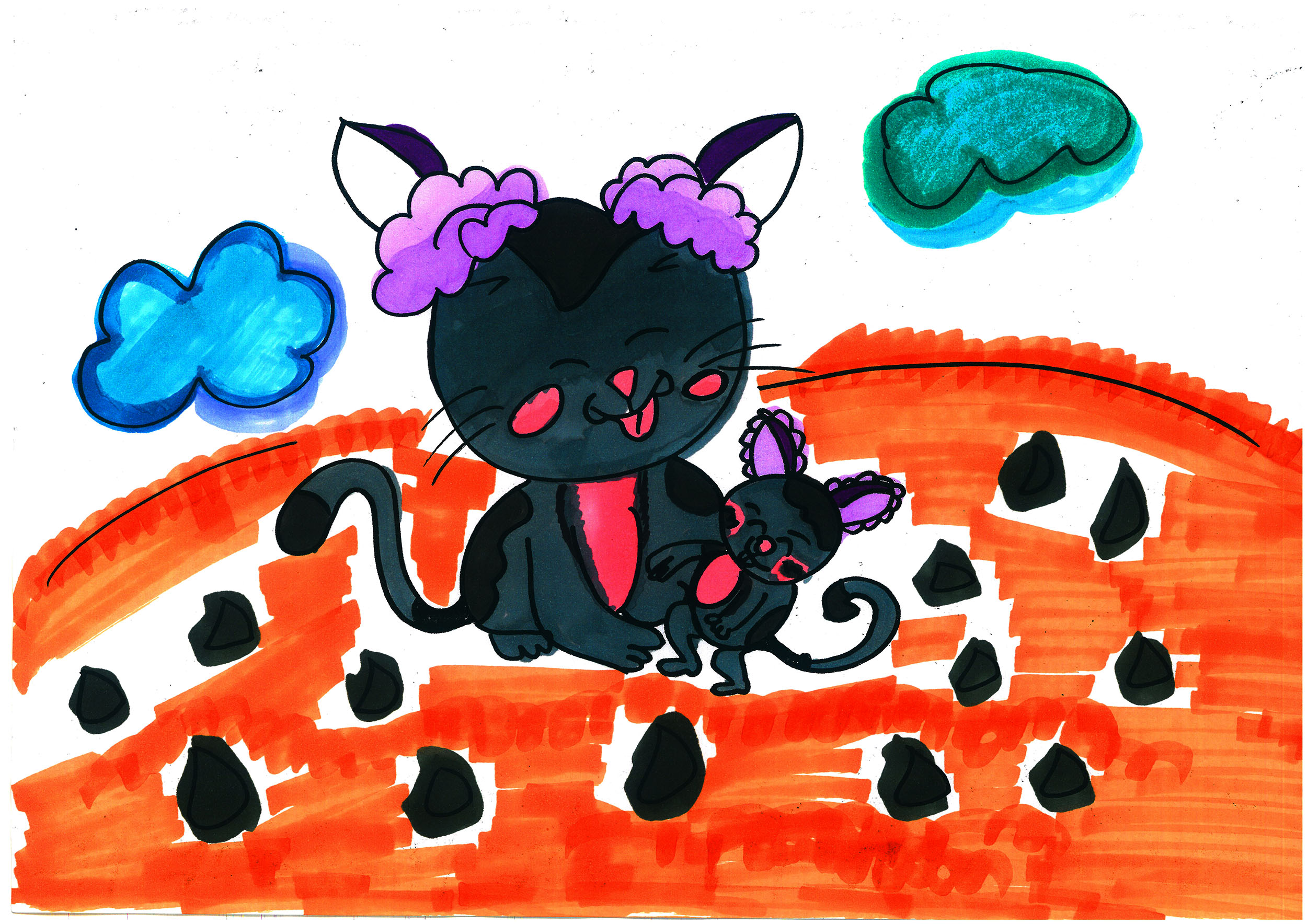儿童画有颜色小猫的画法步骤教程 儿童可爱简笔画图 肉丁儿童网